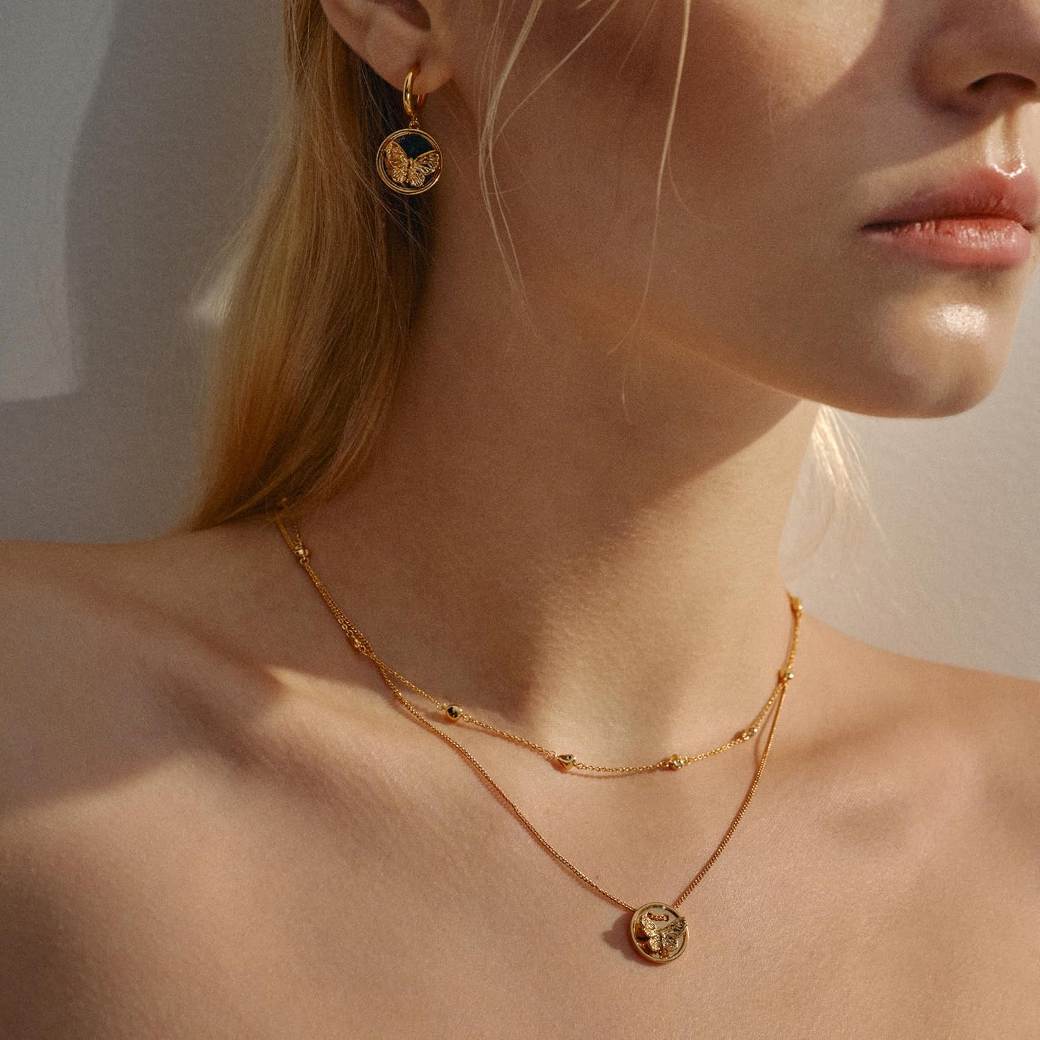 Coin Necklace 18K Gold Plated Dainty Butterfly Pendant Necklace Vintage Textured Medallion Coin Pendant Necklaces Cute Butterfly Simple Jewelry Gift for Women - Image 5