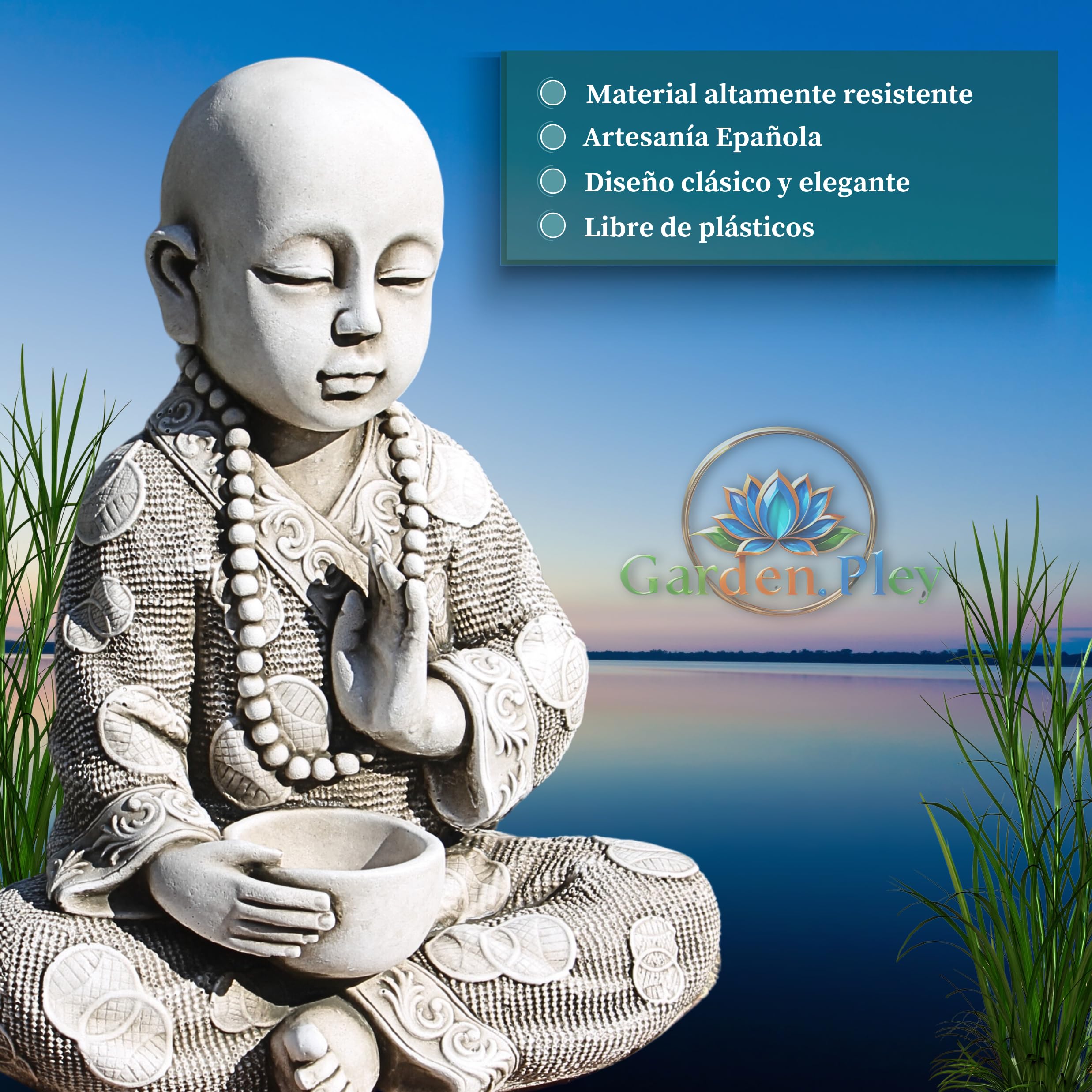 Buda para Vela 37 cm (Ceniza).- Budas Grandes de Jardin y Estatuas Decorativas de Piedra para Decoracion Jardin Exterior y Espacios Zen