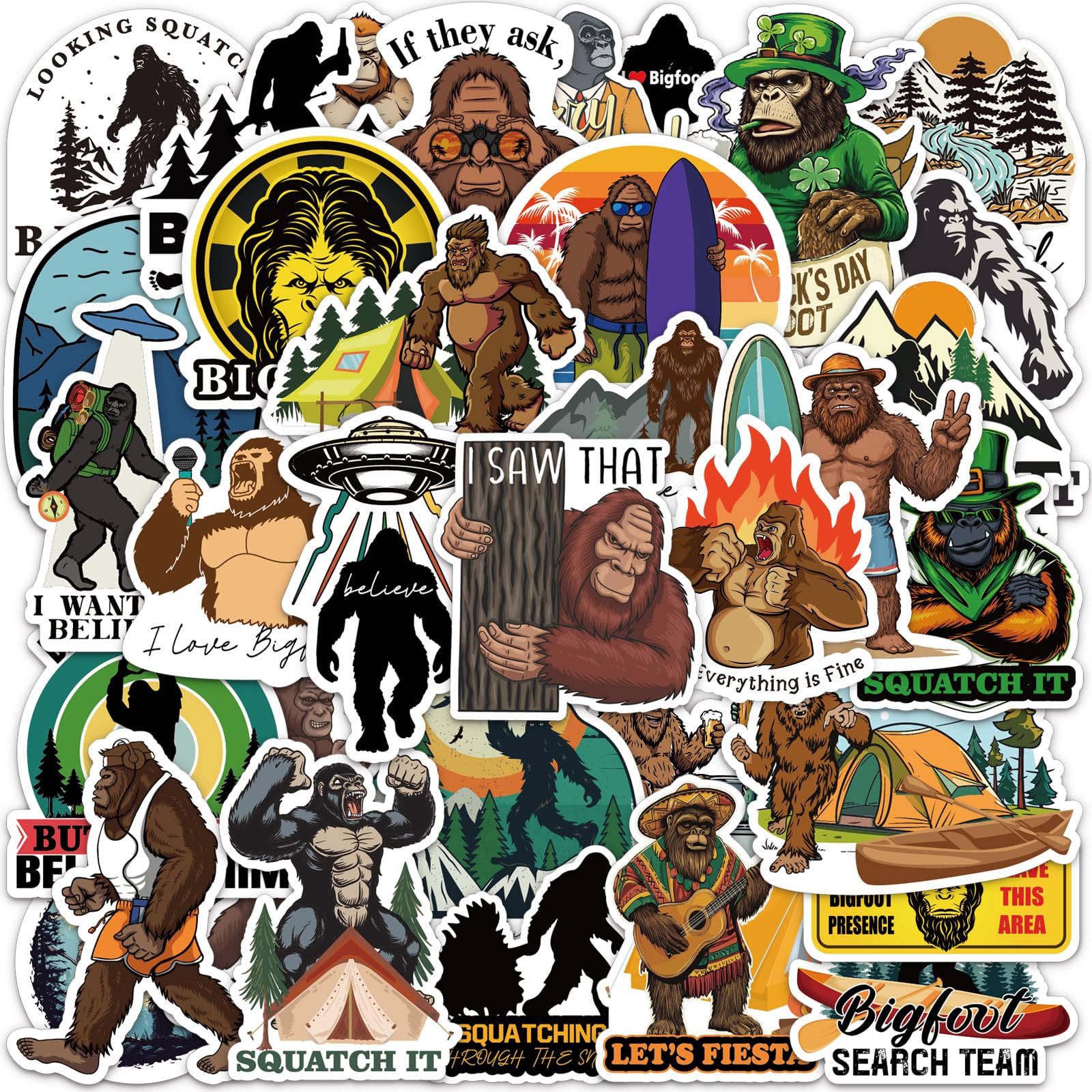 Watersay 279 PCS Bigfoot Sasquatch Stickers Outdoor Nature Vinyls Waterproof 93 Designs Decal Cool Funny Sasquatch Stickers for Laptop Luggage
