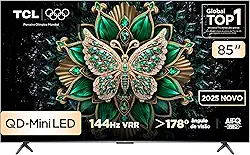 Smart TV TCL 85 Polegadas QLED Mini LED Matte 4K C6K WiFi Bluetooth Google TV 144Hz VRR HDR10+ 85C6K
