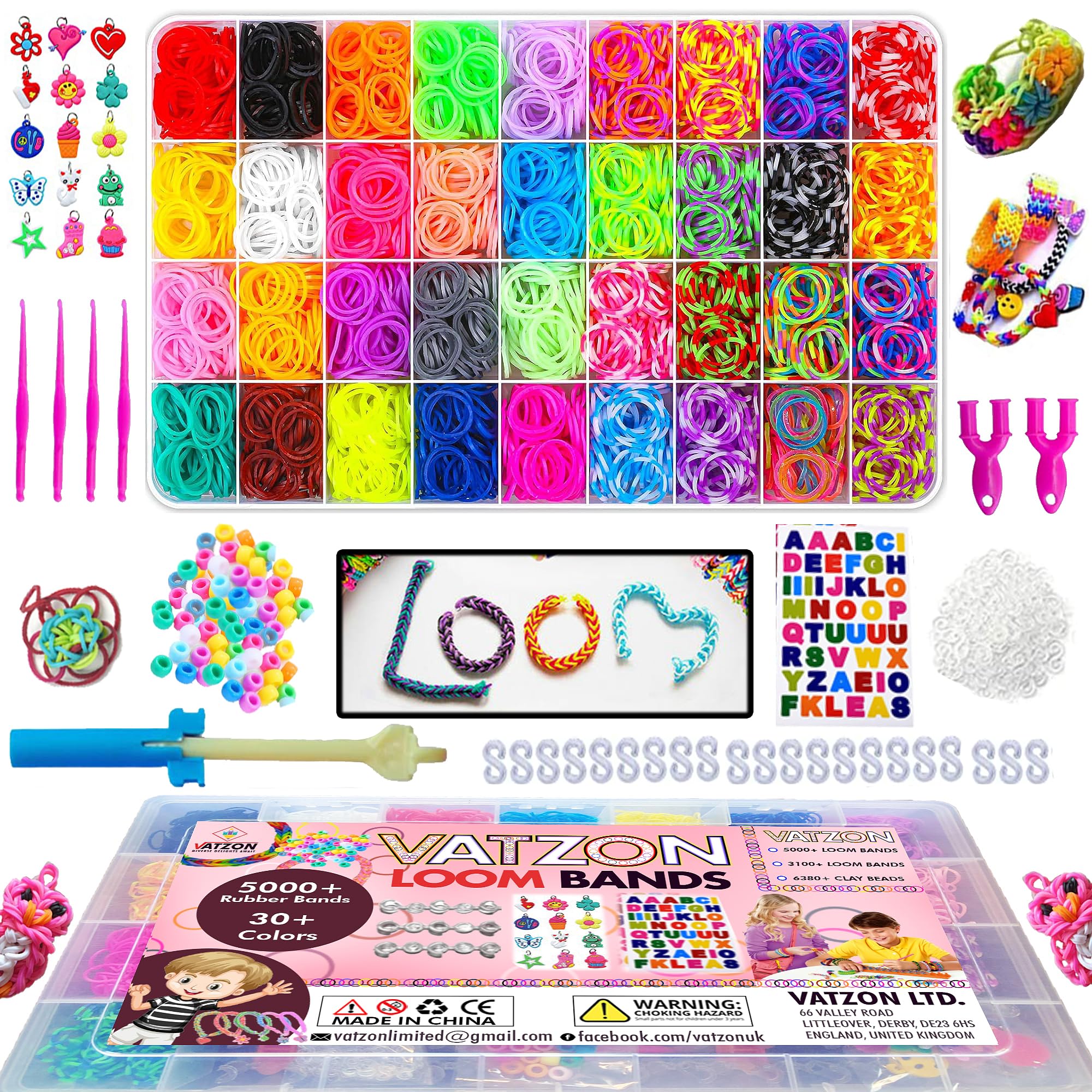 Loom Band Kit - Loom Bands Includes 4500-5000+ Rubber Bands with 22 Unique Colors Bracelet Making Kit Comes with Durable Accessories, Charms and Multi Colour Round Beads
