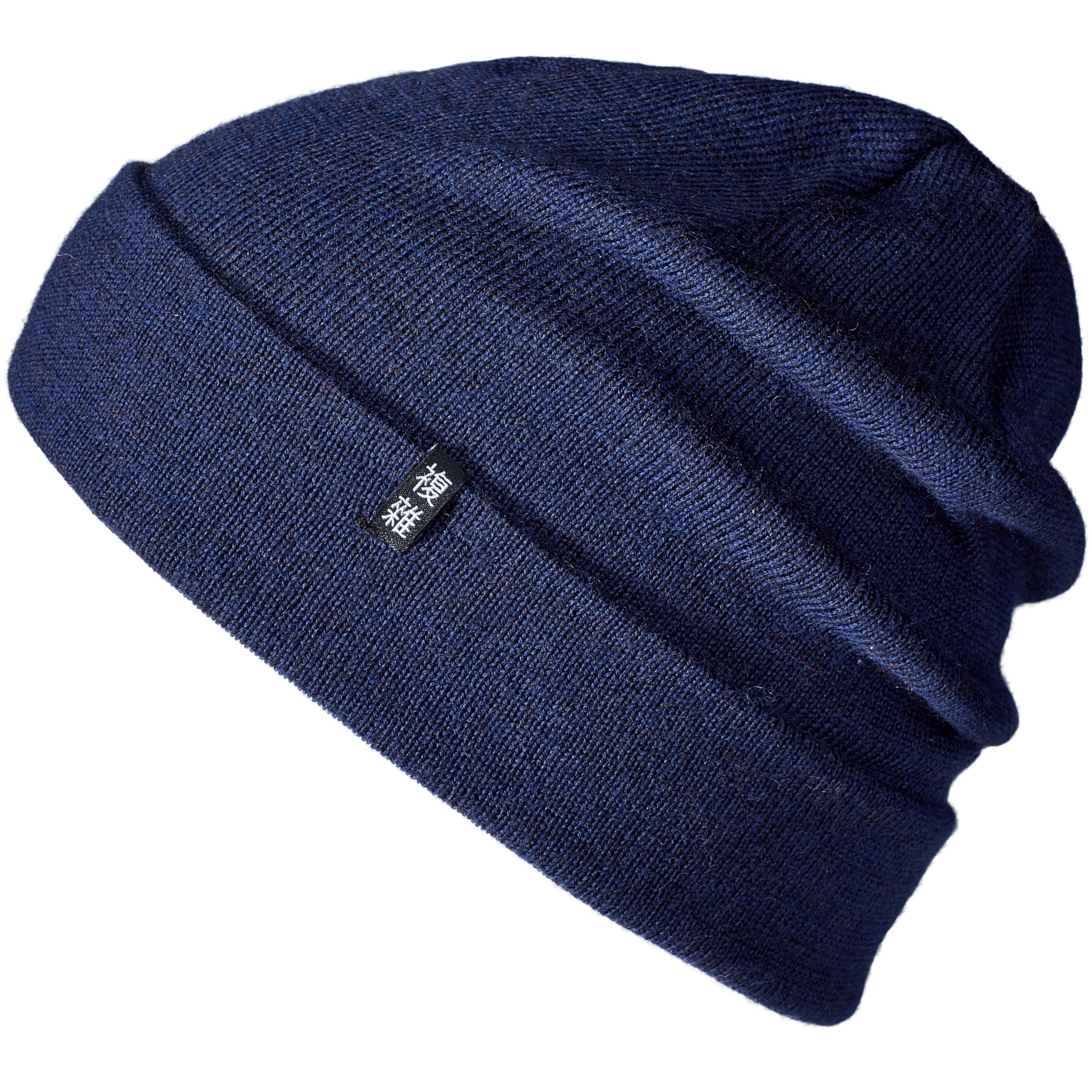 Enter the Complex® Merino Wool Hat, Slouch Beanie, 100% Merino Wool, Women and Men, Navy Blue