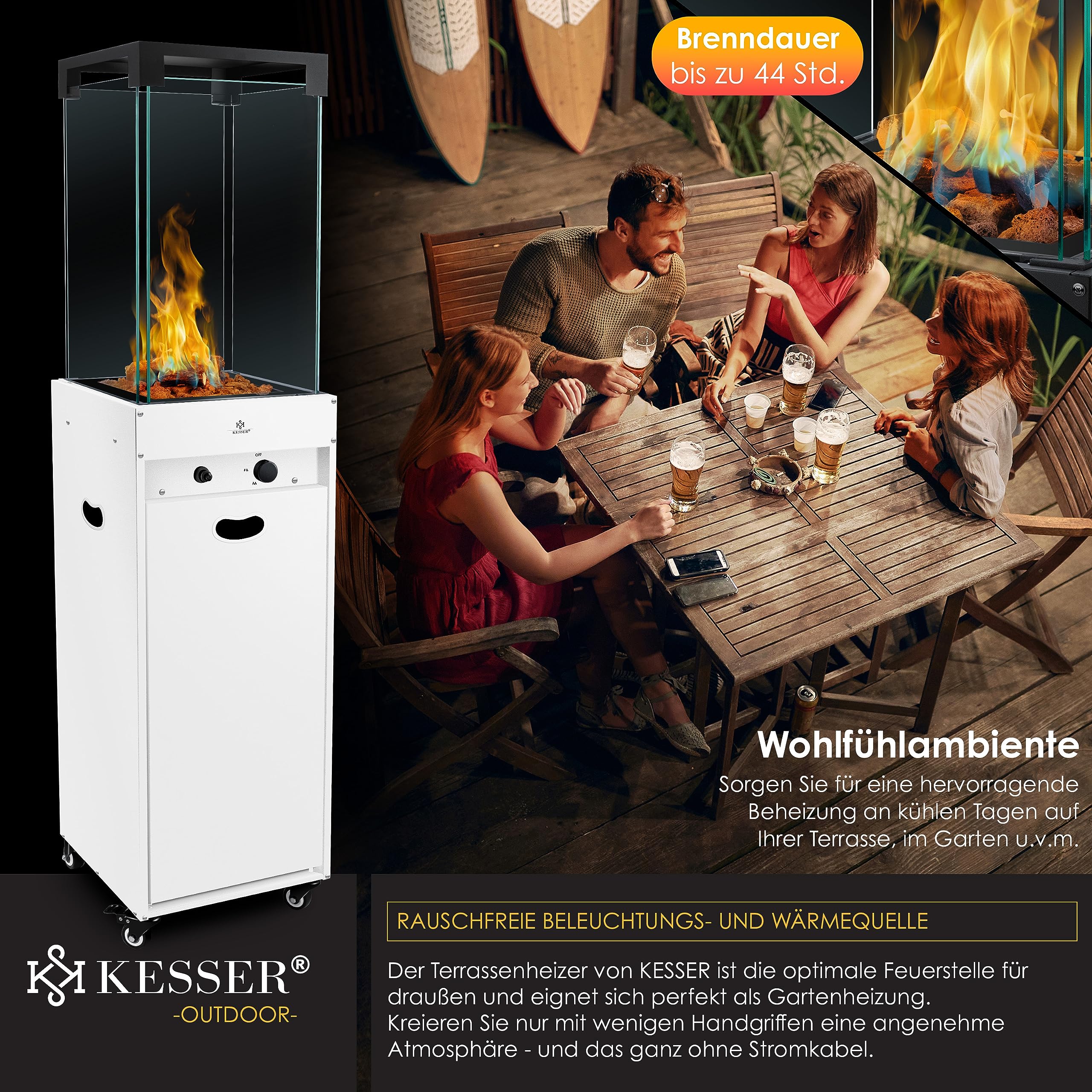 KESSER Chauffage Radiant à Gaz Terrasse avec Housse Protection, Roulettes, Blanc