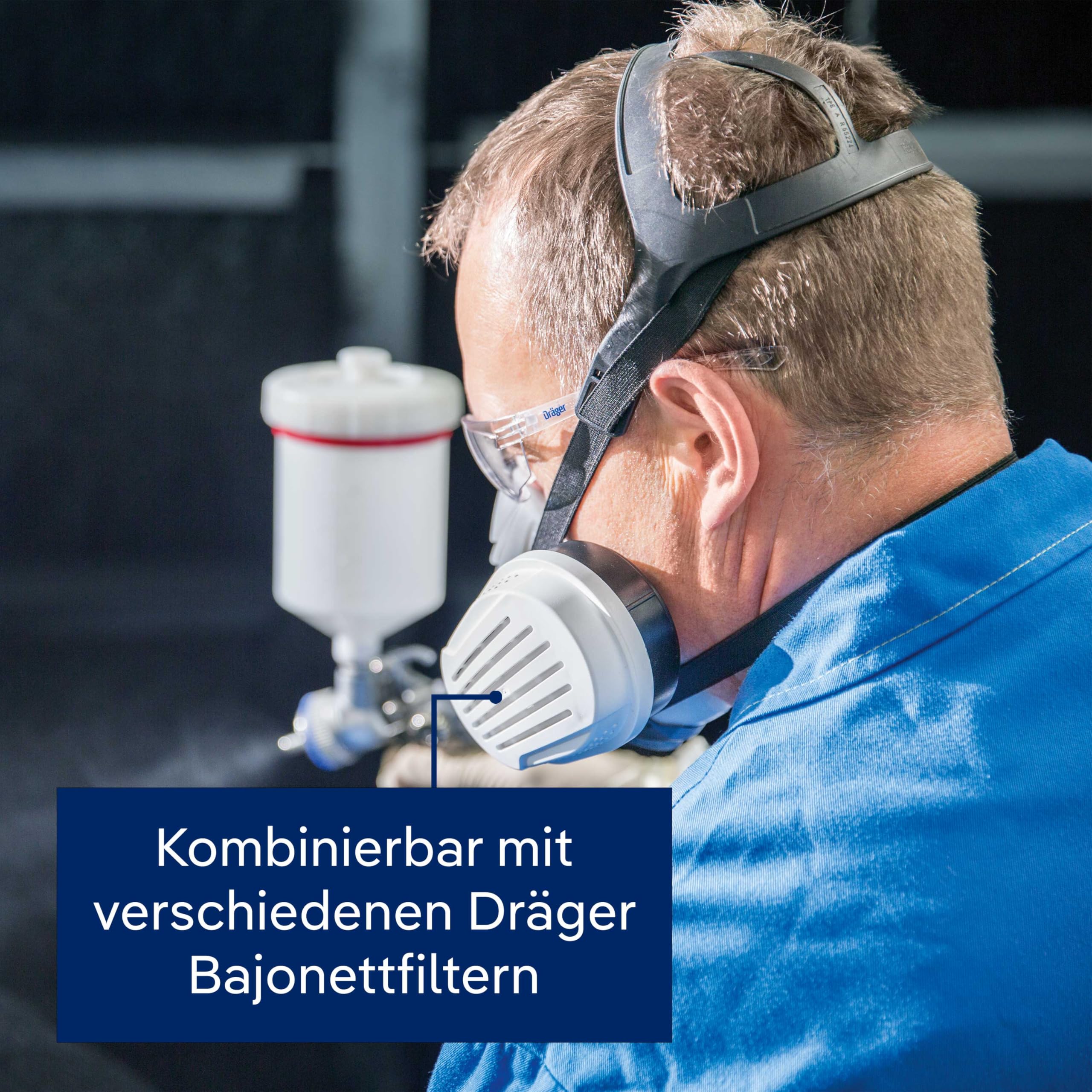 Dräger X-plore 3300 Lackiererset, Atemschutzmaske mit A2P3 Kombi-Filter – Halbmaske für Maler & Lackierer, zuverlässiger Schutz gegen Dämpfe, Gase und Feinstaub, Größe M