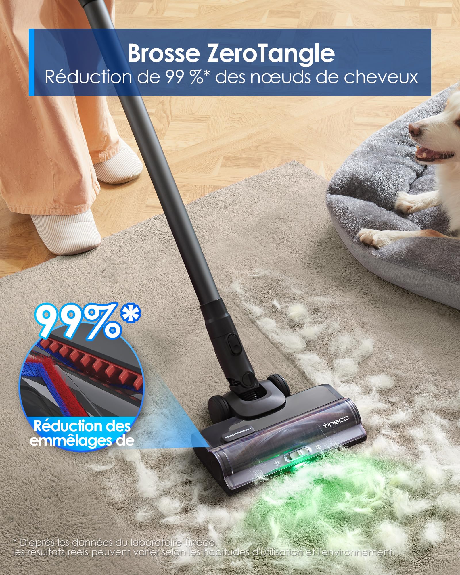 Tineco Pure One S50 Aspirateur Balai sans Fil 150AW 95Min ClogLess LED Vert | Brosse ZeroTangle réduit de 99% les nœuds de cheveux, Filtration 6 étapes capte 99,99% des particules fines des 0,3 microns