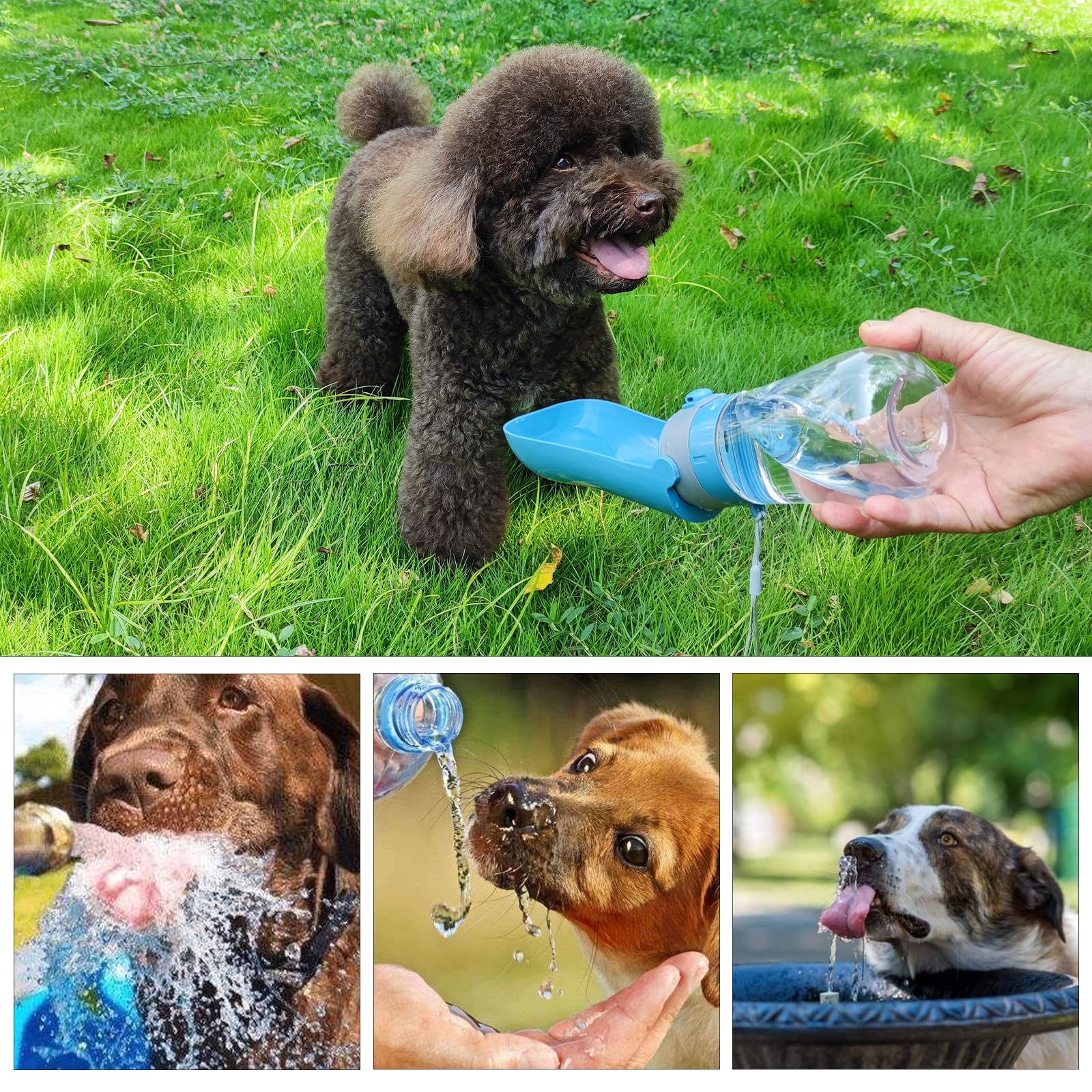 Faltbare Trinkflasche Hund für Unterwegs [Grau, 430ml] Tragbare Haustier Wasserflasche Wasserspender Wassernapf Freien Wandern Reisen Hundezubehör