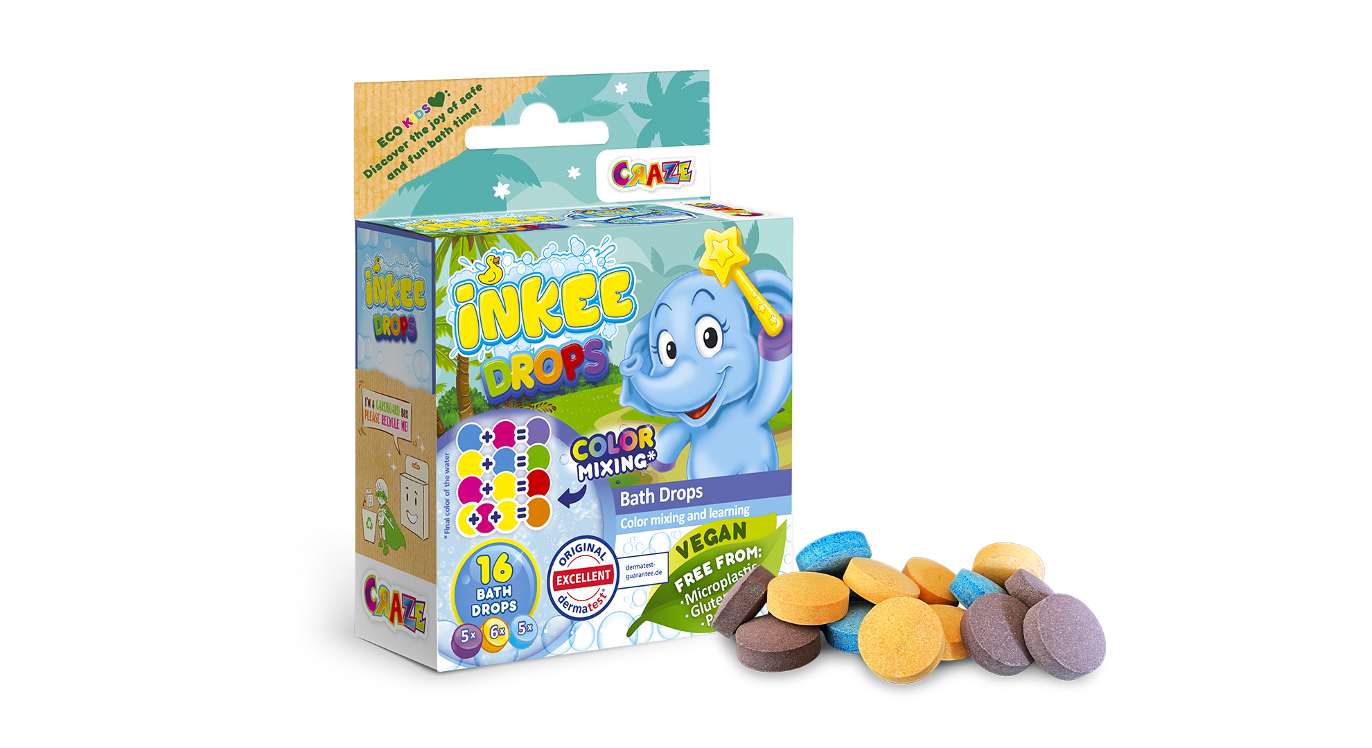Set De 16 Boules De Bain INKEE – 3 Couleurs Primaires – Apprentissage Des Couleurs – Effervescent, Parfum Fraise – Dès 3 Ans