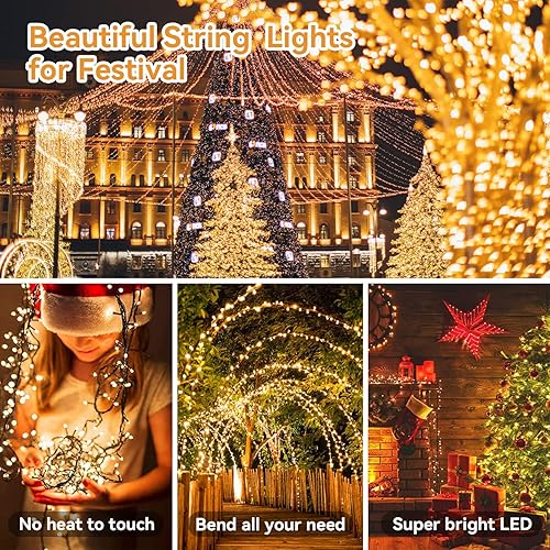 Miniatura 5 de ITICdecor Guirnalda de 100 luces LED de Navidad de 33 pies, impermeable, funciona con pilas, 8 modos de luces decorativas para interiores y