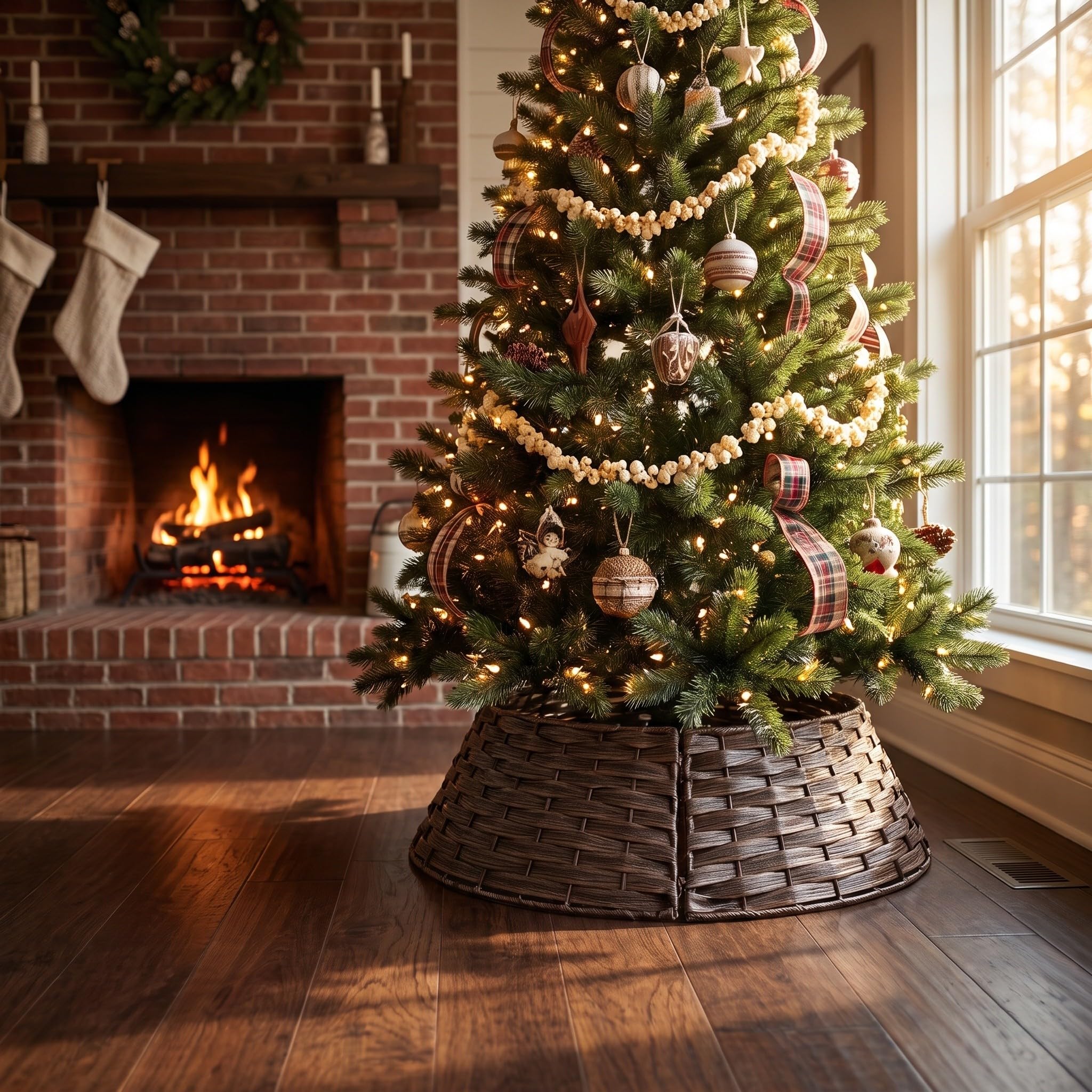 VICASKY Gonna per albero di Natale, collare per cesto in PVC e rattan,