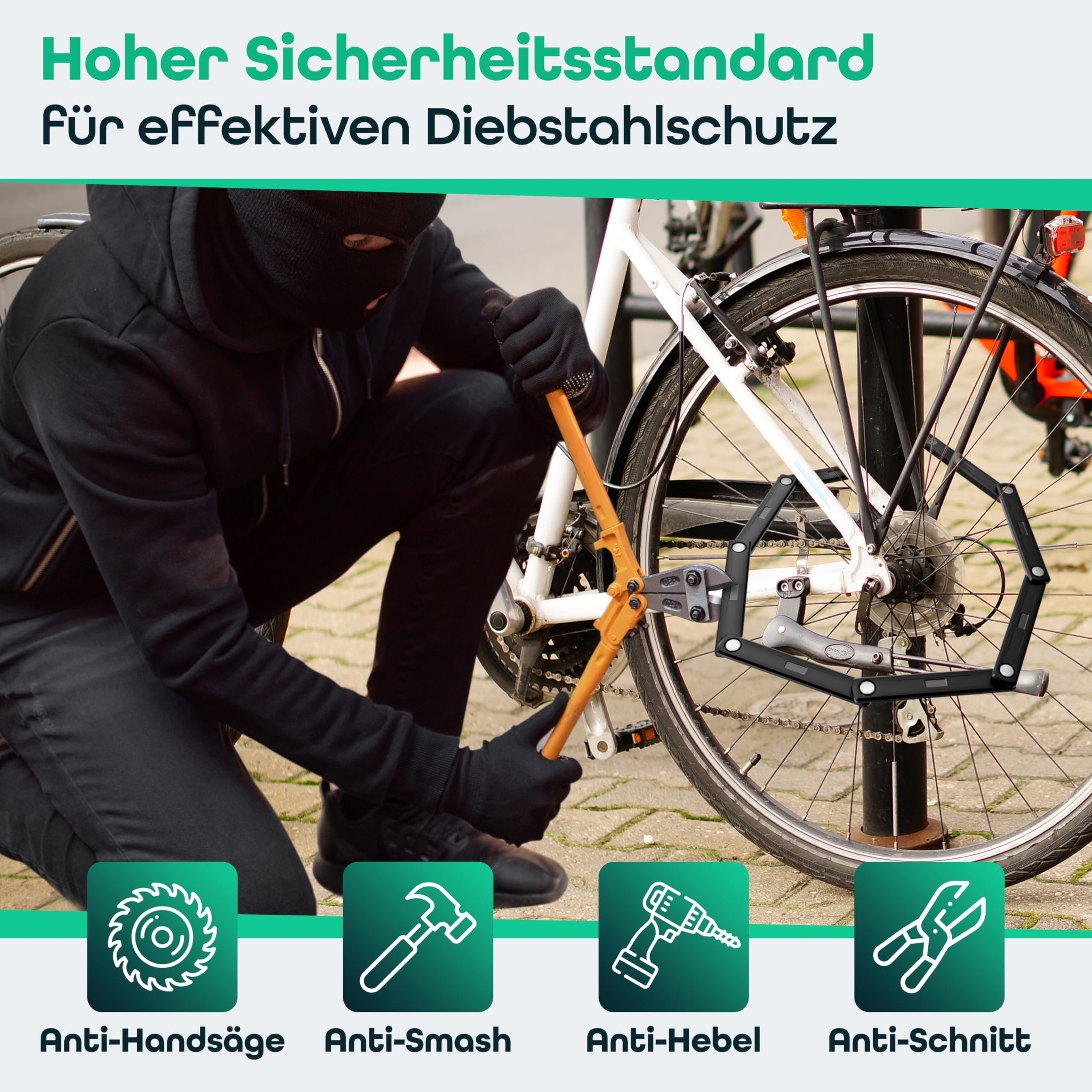 Antivol pliable de 120 cm - Serrure à combinaison haute sécurité - Protection antivol pour vélo et vélo électrique - Serrure de sécurité robuste et inoxydable avec combinaison de broches