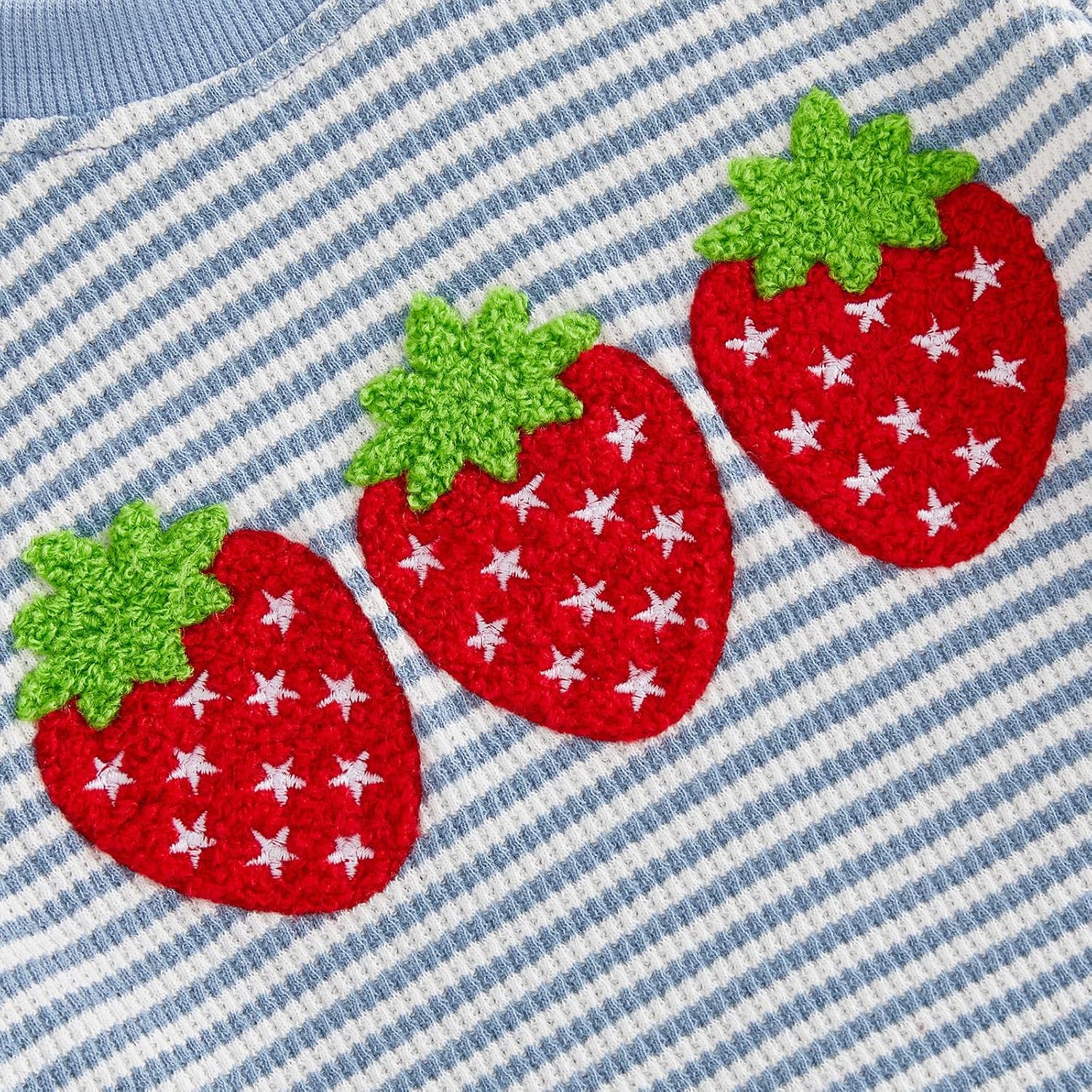 VISGOGO Toddler Baby Girl Boy Strawberry Summer Outfit Striped Waffle Knit Short Sleeve T-Shirt Tops Shorts 2Pcs Set