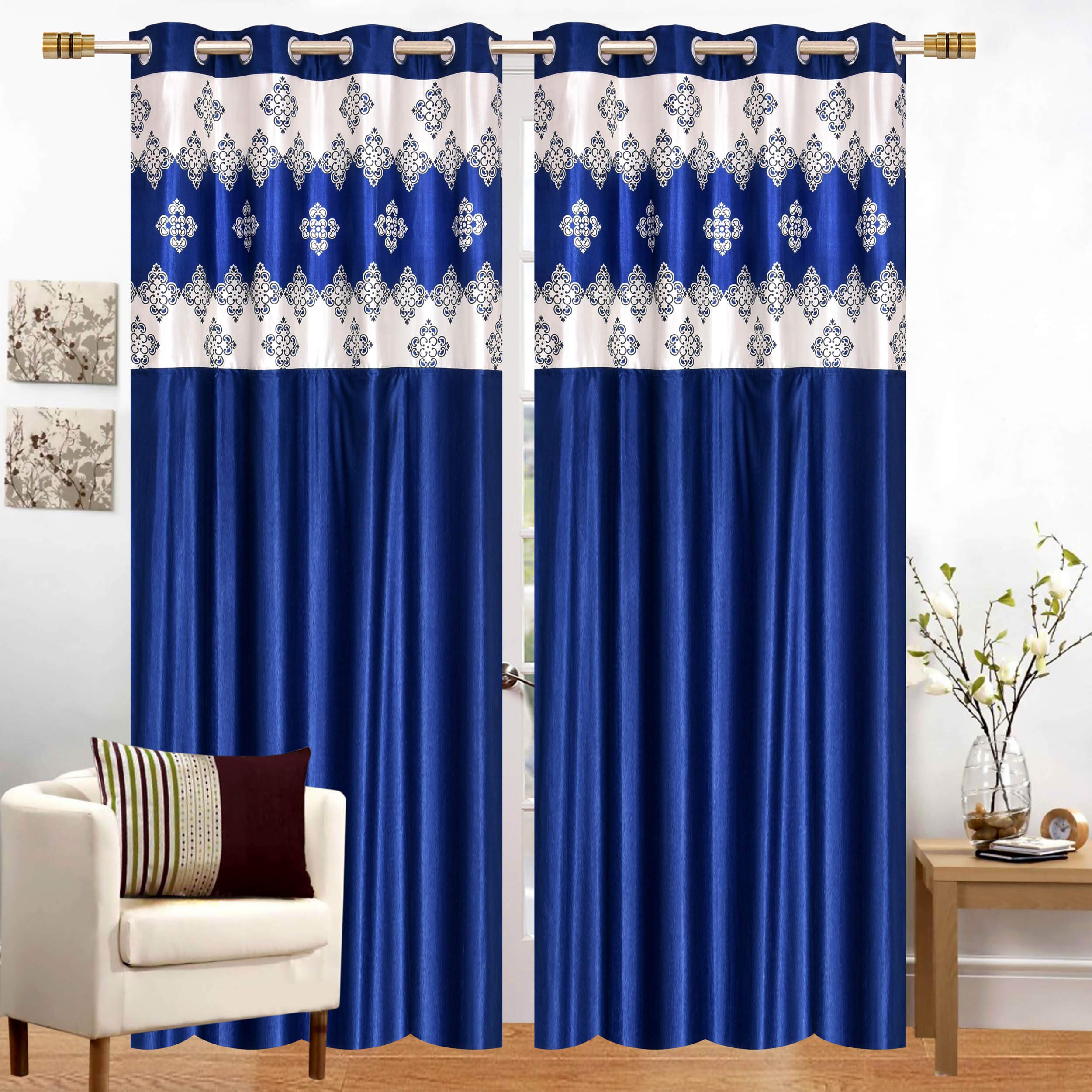 Stella Creations Abstract Patch Design Blue Window Polyester Curtains 9 Feet (Set of 2)