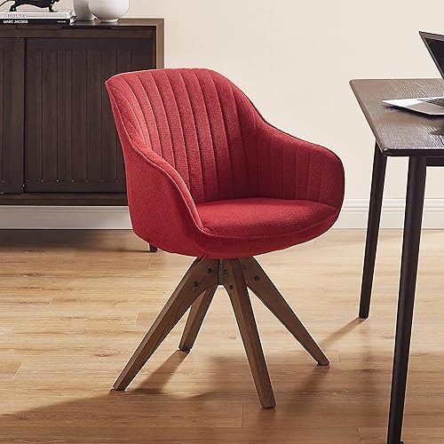 Miniatura 28 de Art Leon Silla de Escritorio Sin Ruedas, Silla de Oficina Moderna de Mediados de Siglo, Silla Giratoria de Acento con Patas de Madera de Roble,