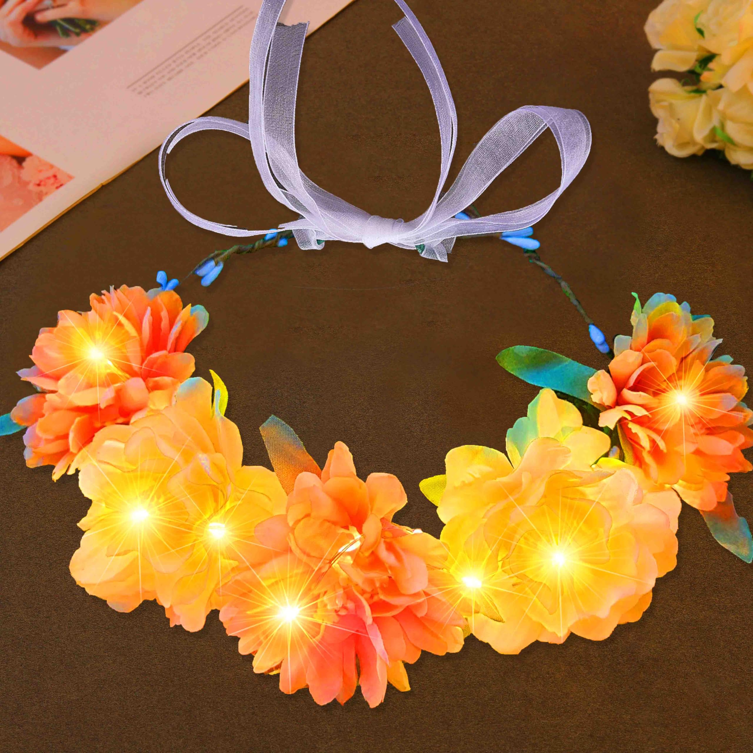 Fashband Light Up Flower Crown Headbands LED Hair Wreath Bridal Headpiece Floral Garland Headband Festival Headdress for Women