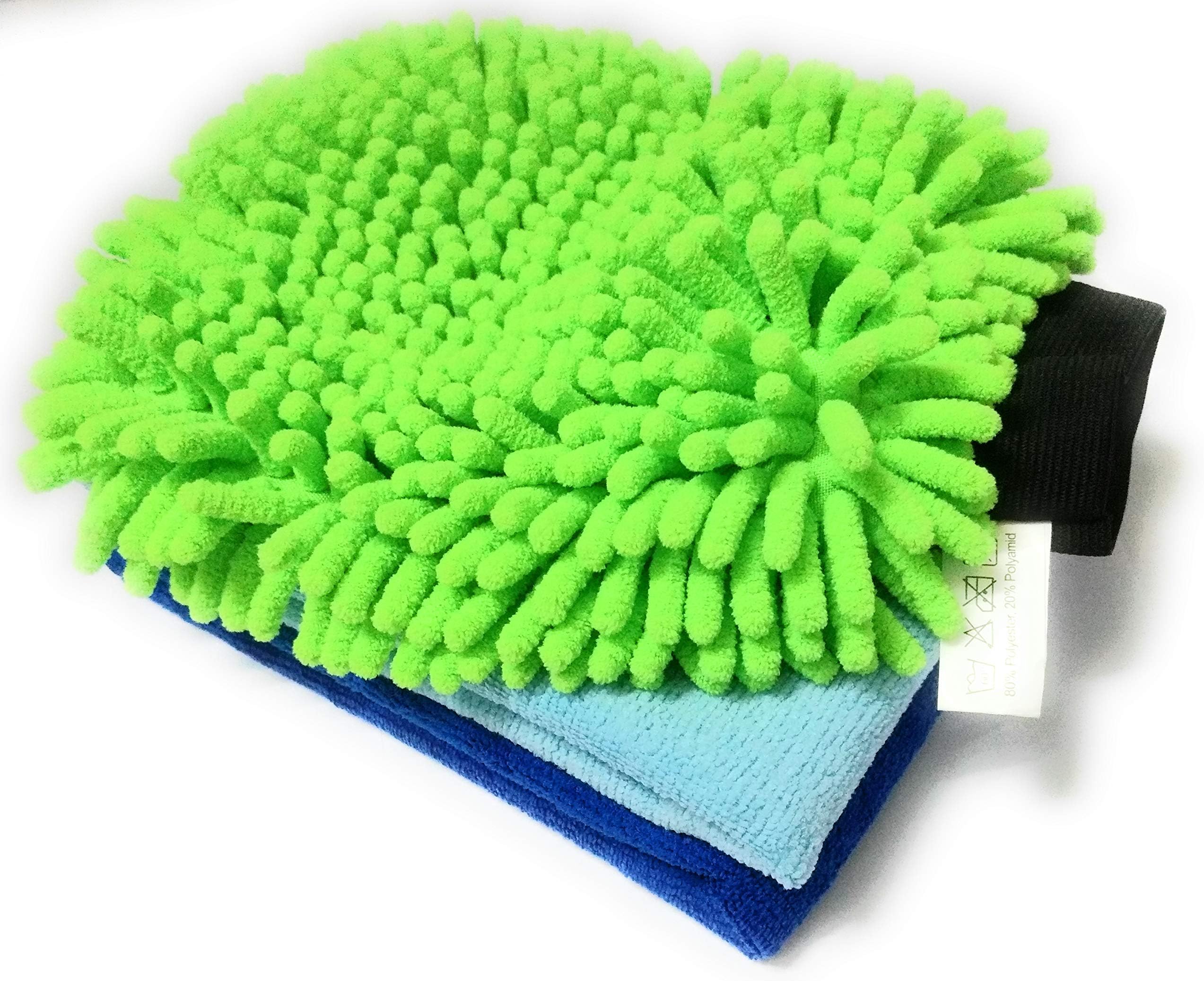 SOBBY Single Sided Microfibre Chenille Glove with 2 Pieces 40 x 40 cm Microfiber Cloth (Multicolour)