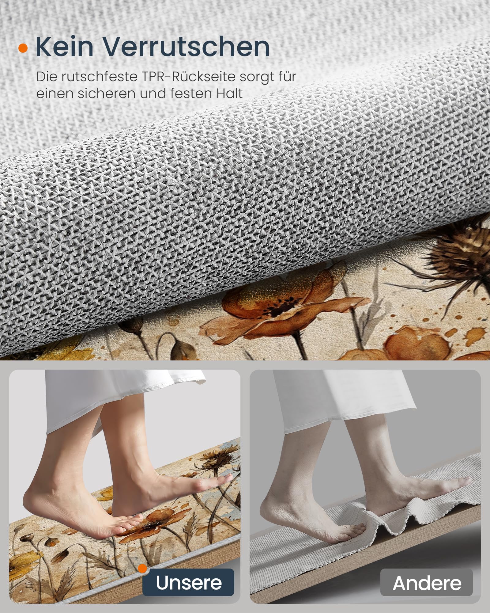 Antike Aquarellpflanzen Teppich Rund Wohnzimmer rutschfest | Vintage-Mohnblüte Distel Waschbar Teppiche, Dunkelbeige Runder Teppich 120 cm Durchmesser Kinderzimmer, Weich Bettvorleger