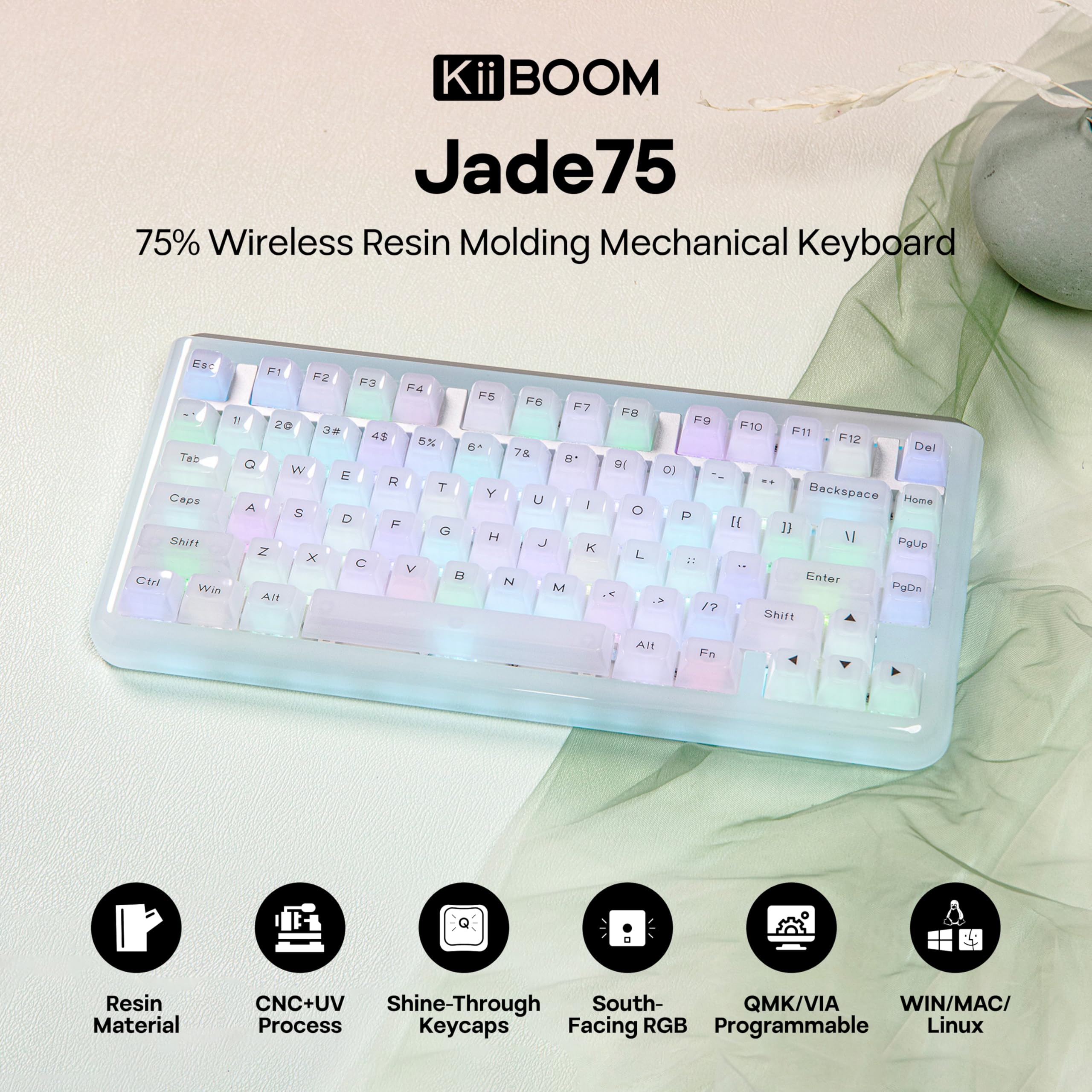 kiiboom jade75 ホワイト サイドプリント メカニカルキーボード KiiBOOM Jade75
