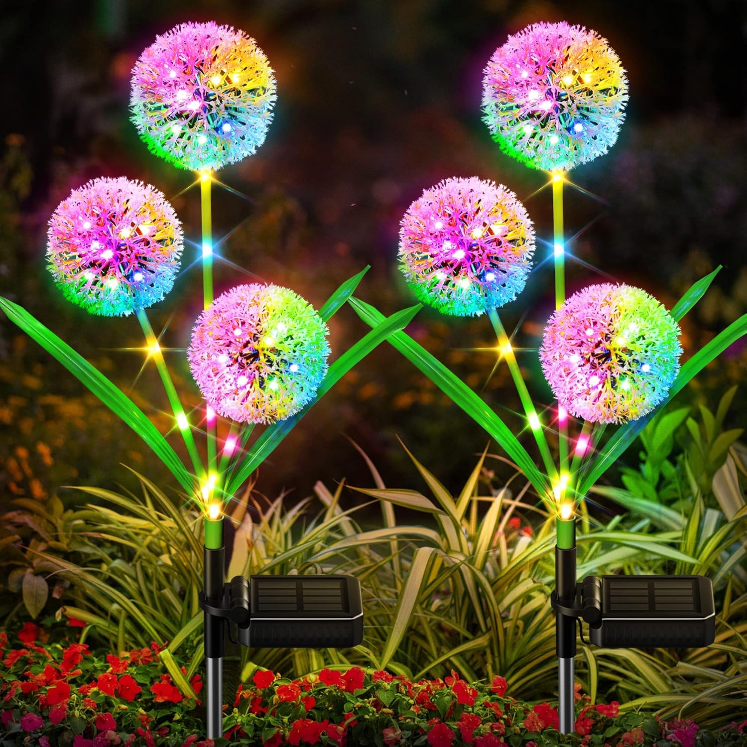 WdtPro Solar Lights Outdoor Garden Decor, 4 Pack 12 Heads Solar Flower Lights, 2 Modes 144 LEDs Dandelion Light & Glowing Stems, Brighter Waterproof Decorative Garden Lights for Yard, Patio, Gifts