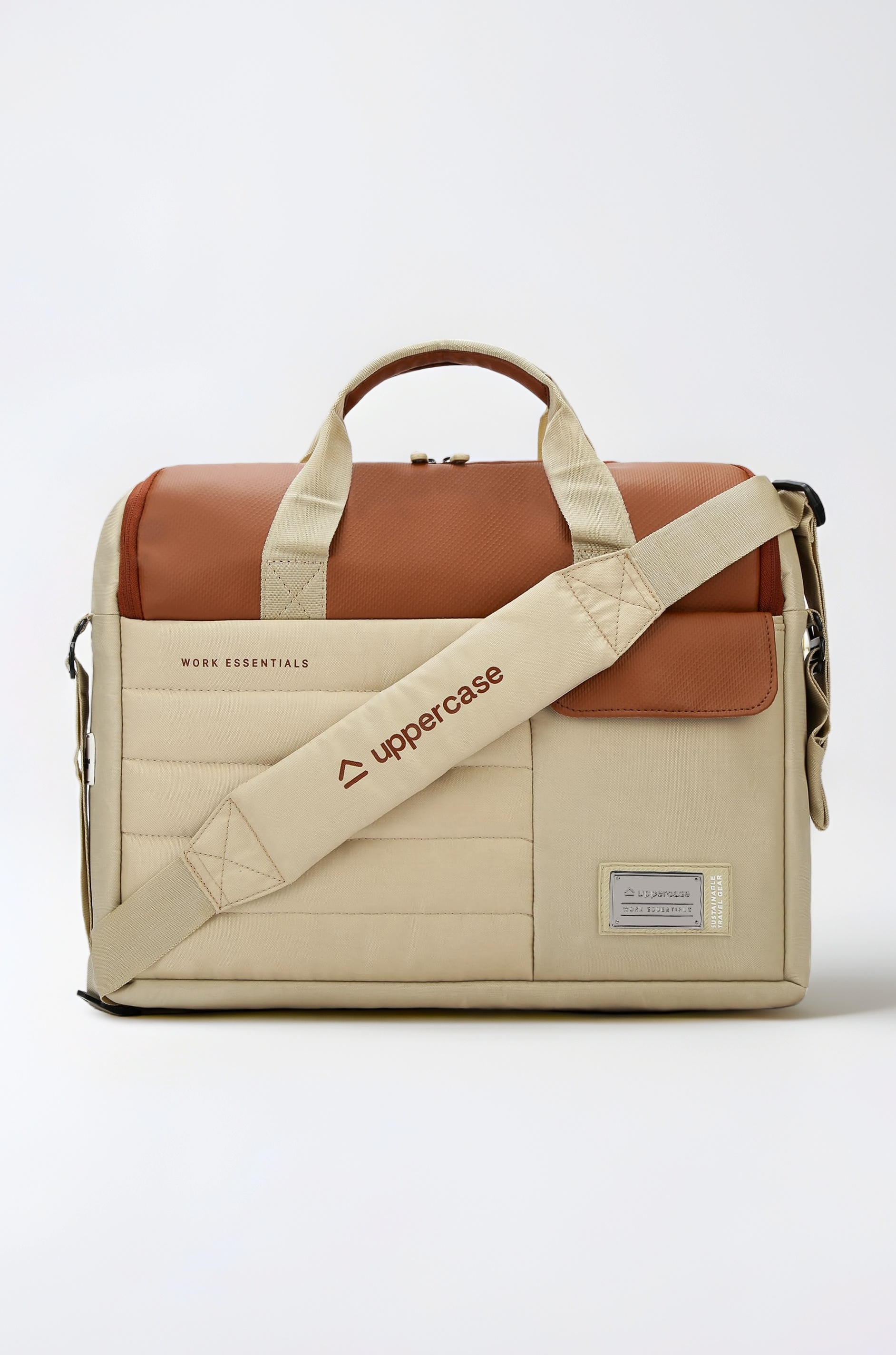 uppercase 14L Omega 03 Professional Laptop Messenger Bag | up to 15.6''| 3x More Water Resistant| Tablet Compartment| Multiple Organisers| Office Bag for Men & Women (Beige)