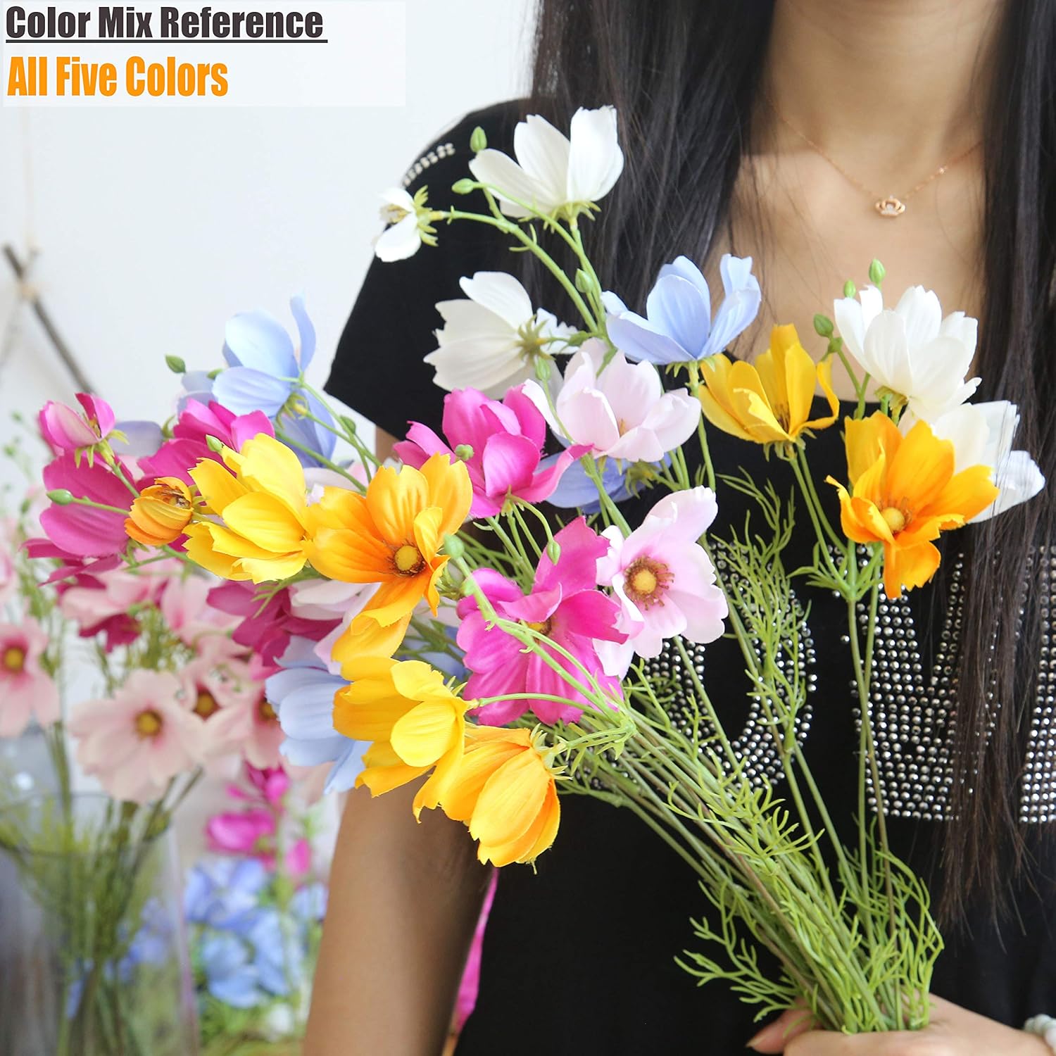 Artificial Wild Flower Cosmos 12pcs Long Stem Coreopsis for Wedding Bridal DIY Bouquet Home Décor Centerpieces(White)