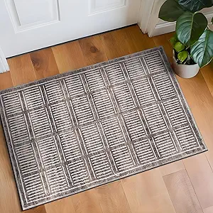 Rugshop Bohemian Stripe Lines Washable Non Slip Area Rug 2' x 3' Brown