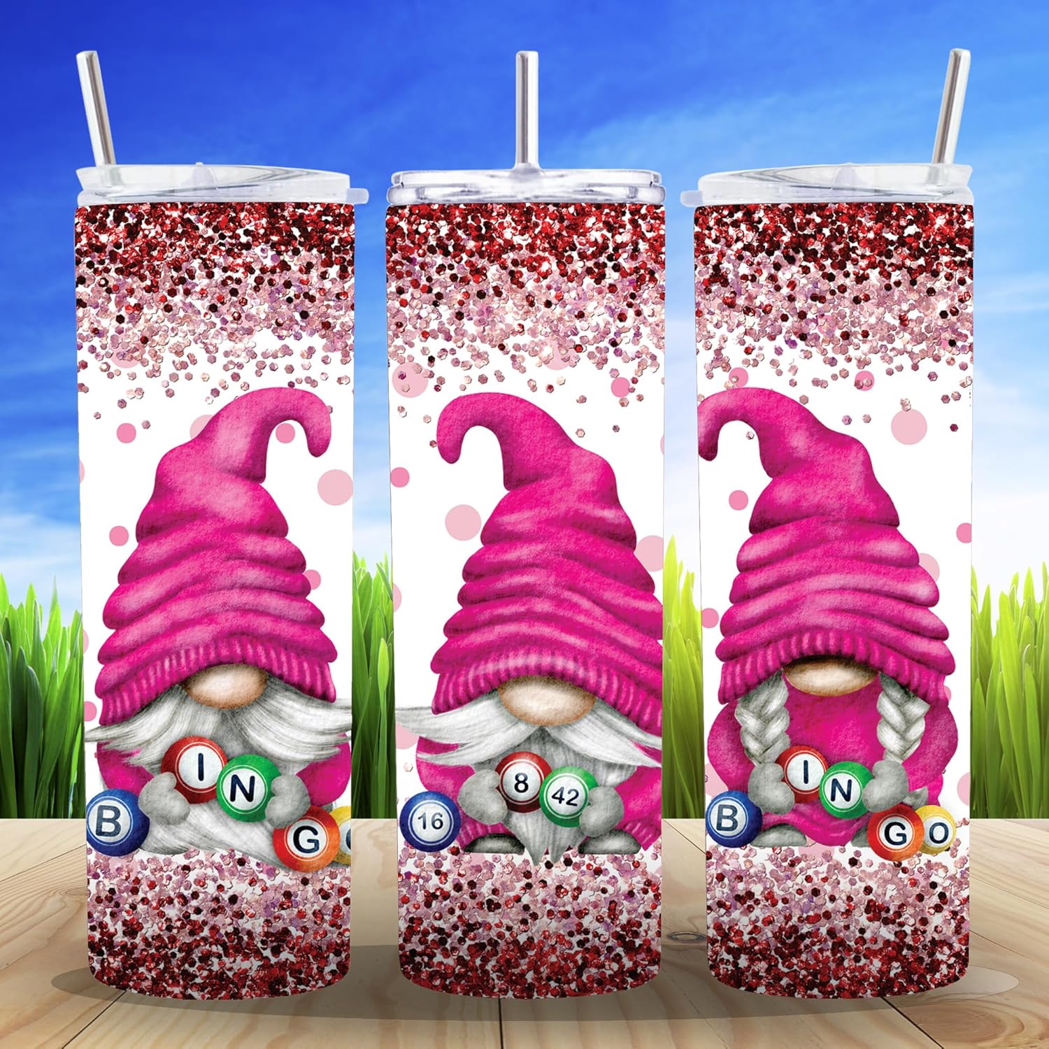 20 oz Insulated Double Wall Stainless Steel Tumbler with Spill Proof Lid and Reusable Straw, Water Bottle Coffee, Nisse Scandinavian Dwarf Gnome Cup Mug Tumbler (Bingo)