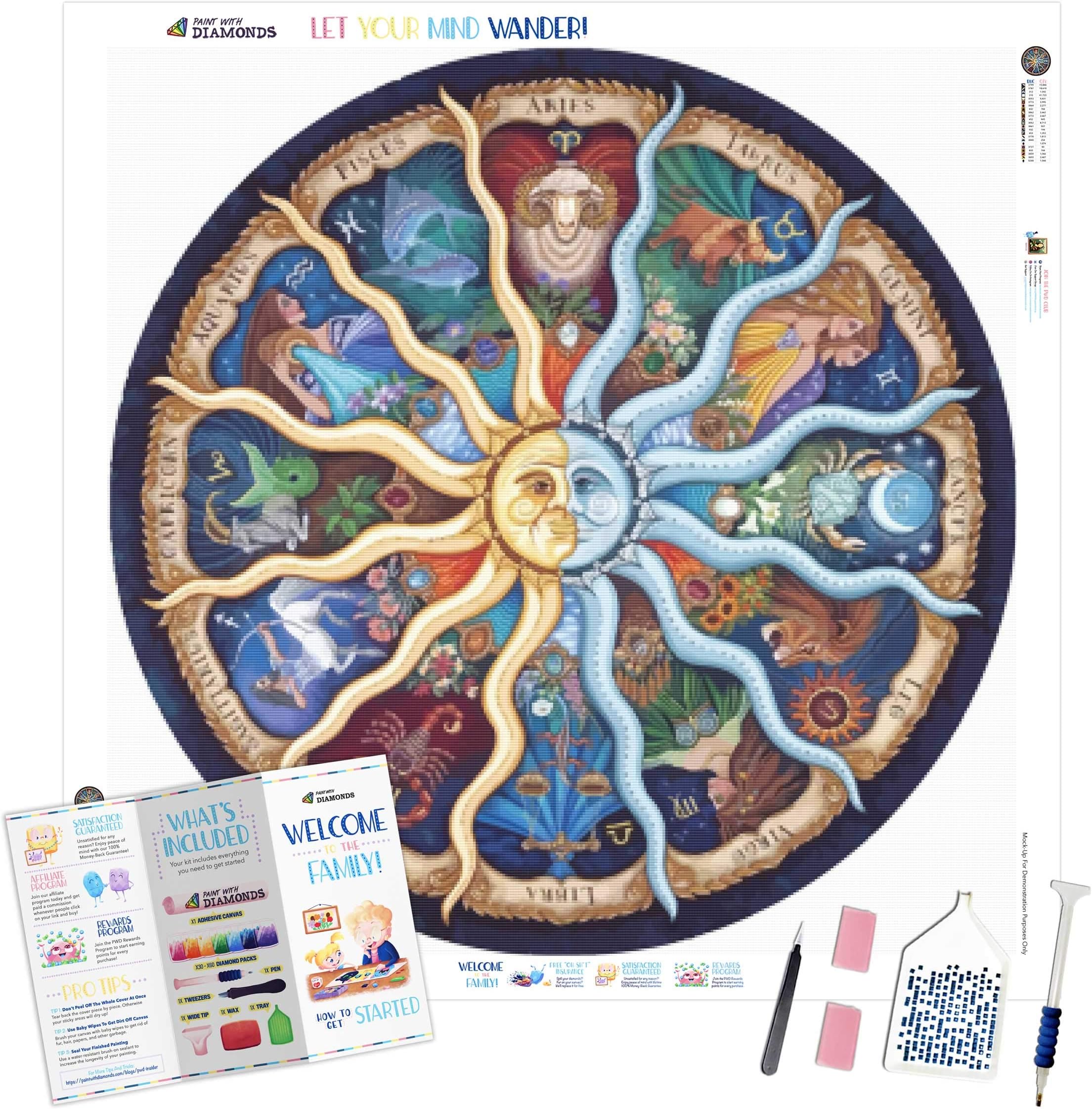 Diamond Painting Kits For Adults By Paint With Diamonds XL 50x50cm โSigns Of The Zodiacโ Full Canvas Square Diamonds (Plus Free Premium Diamond Pen)