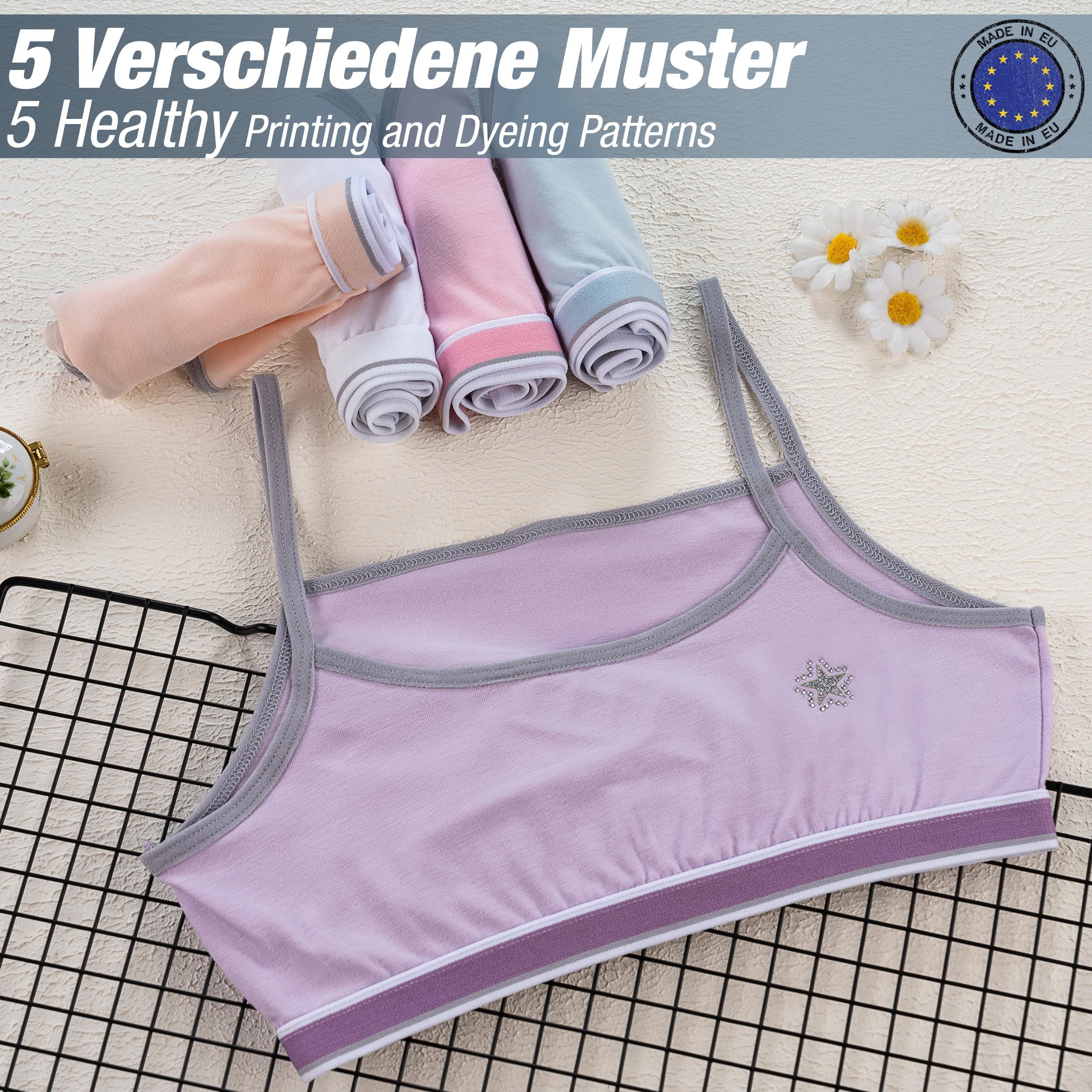 LOREZA ® 5 Filles Bustier en Coton X Dos avec Strass Bretelles Spaghetti Soutien-Gorge de Sport
