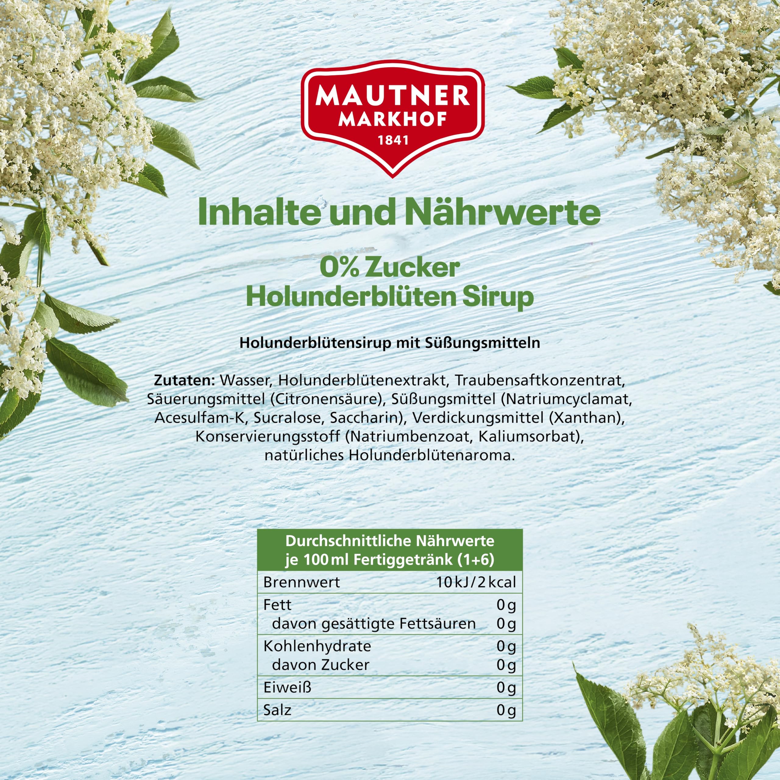Mautner Markhof Syrop z kwiatem czarnego bzu 0% cukru – 5 l butelka gastronomiczna owocowy syrop do barów i gastronomii