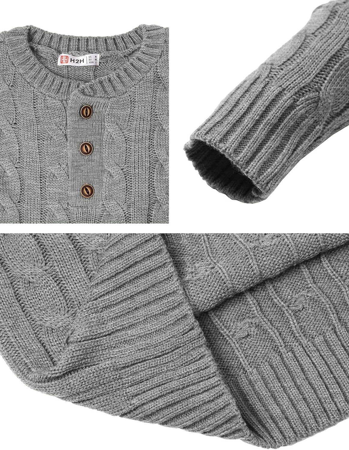 H2H Mens Casual Slim Fit Pullover Sweaters Long Sleeve Cable Knitted Sweater with Button Closure - Image 5