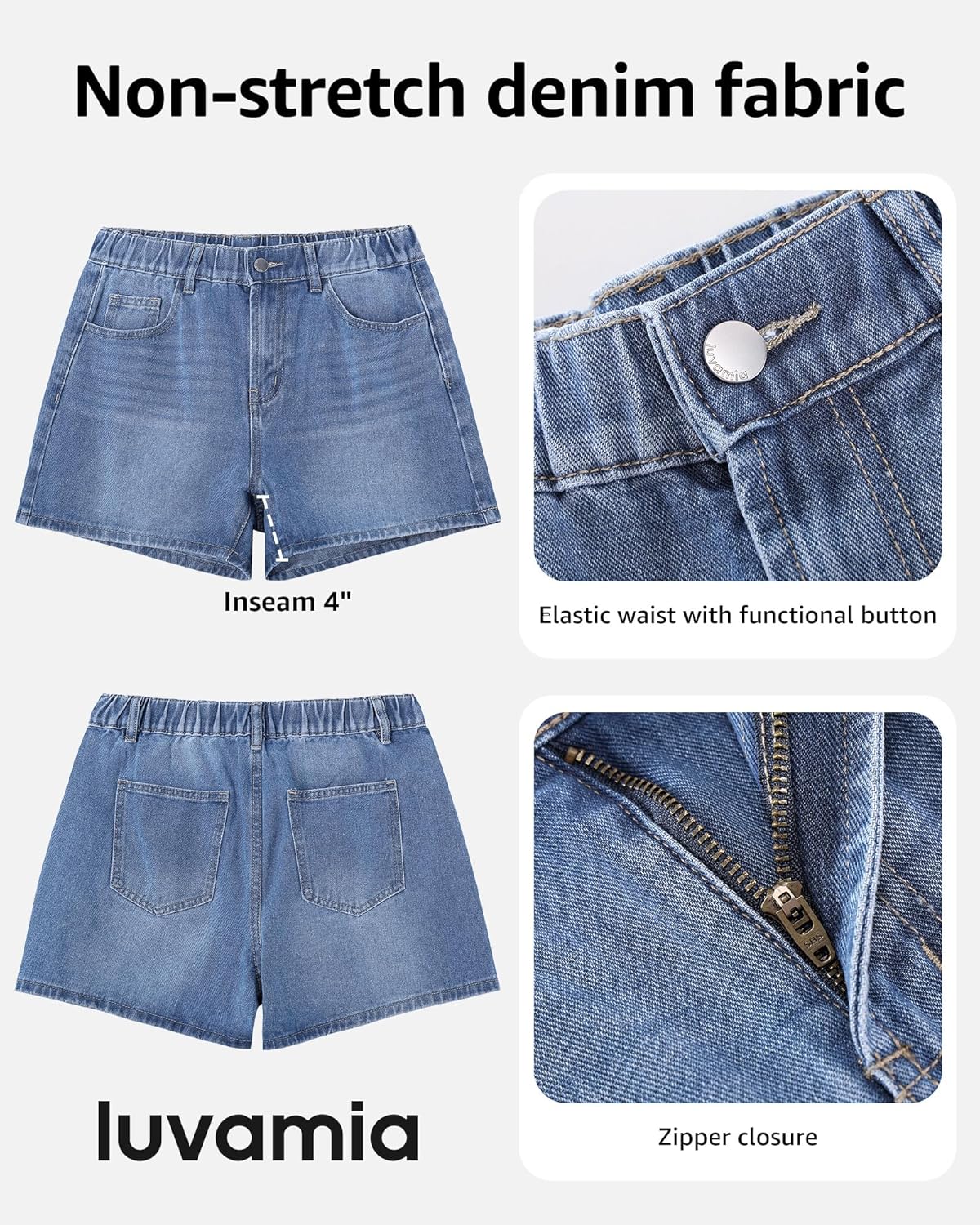 luvamia Jean Shorts for Women High Waisted Baggy Wide Leg Elastic Waist Mom Denim Shorts 4" Inseam Casual Summer Jorts - Image 4