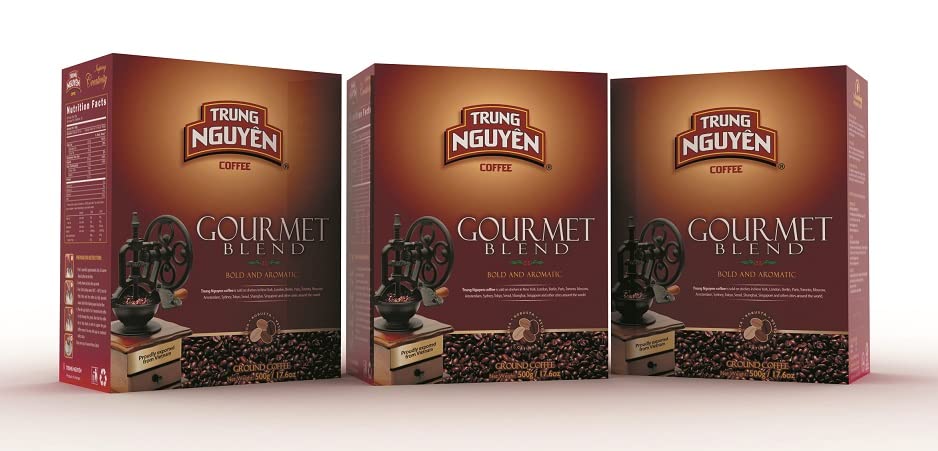 Trung Nguyen — Gourmet Blend — Roasted Ground Coffee Blend — Strong and Bold — Robusta, Arabica, Excelsa, & Catimor — Notes of Chocolate, Spices, & Fruit — Vietnamese Coffee 17.6oz (Pack of 3)