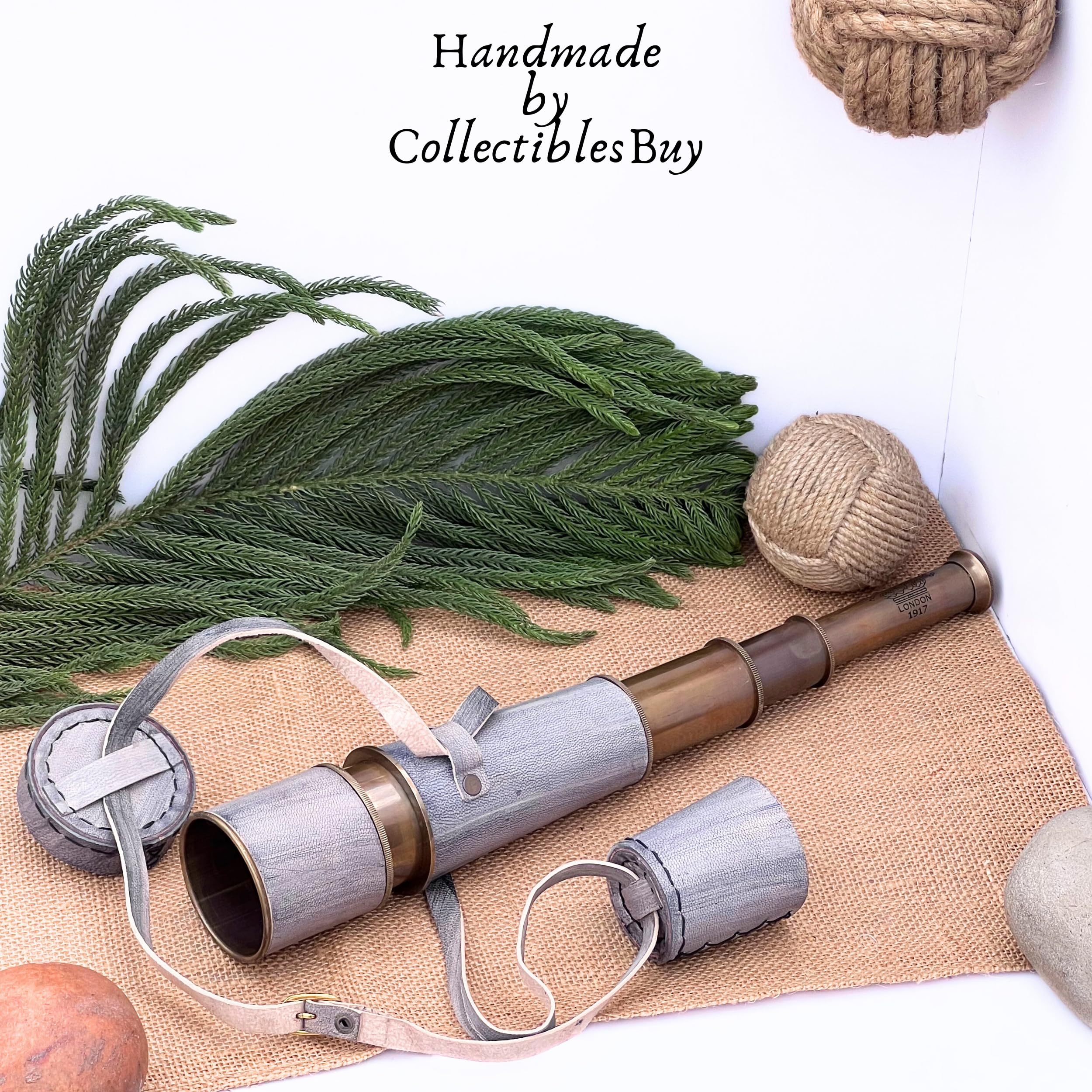 Vintage Brass & Telescopio de mano de cuero gris - Antiguo Titanic grabado Spyglass con brújula | Instrumento de navegación para turismo 3