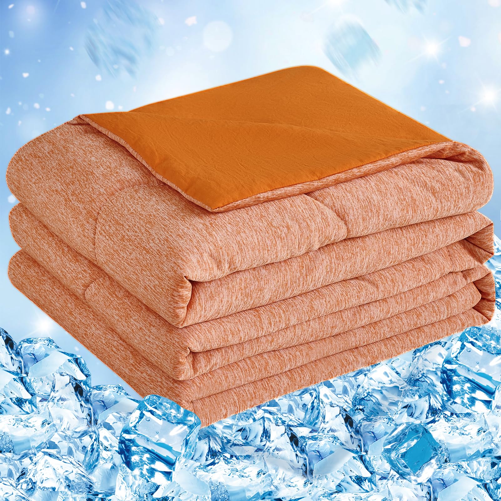 Cooling Blanket, Coverless Duvet,Ultra-Soft & Friendly,Lightweight, Breathable, Machine Washable,Cool Sleeping Summer Blanket for Night Sweats Hot Sleeper,for Bed Sofa,Double Size 213 x 228 cm,Orange
