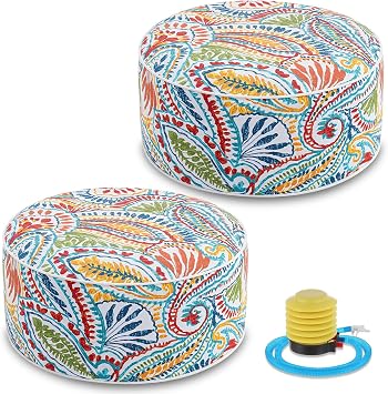 Juexica 2 Pack Inflatable Outdoor Ottoman Pouf Waterproof Round Footrest with Handle D21 x H9 Inch Indoor Outdoor Portable Footstool Pouf for Patio Garden Camping or Home PoolBoho