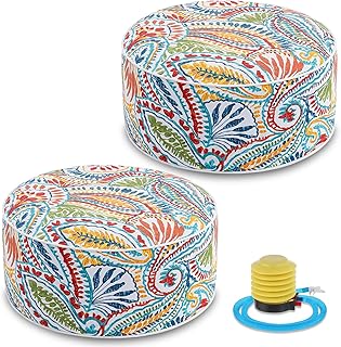 Juexica 2 Pack Outdoor/Indoor Inflatable Ottoman 21 x 9 Inch Paisley All Weather Round Footrest Stool with Handle Water Re... Price In India