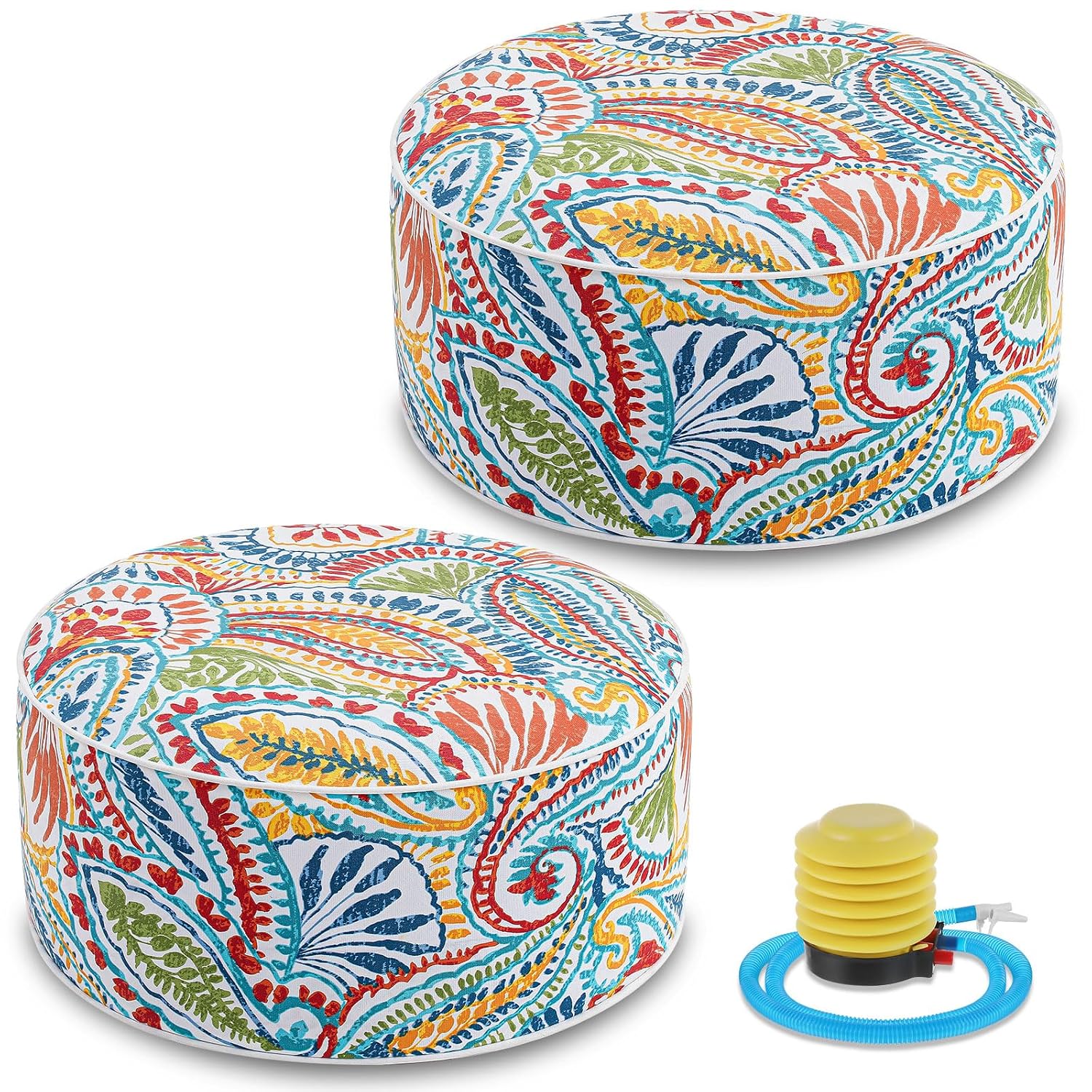Juexica 2 Pack Outdoor/Indoor Inflatable Ottoman 21 x 9 Inch Paisley All Weather Round Footrest Stool with Handle Water Re... - Review, Price and Buying Guide