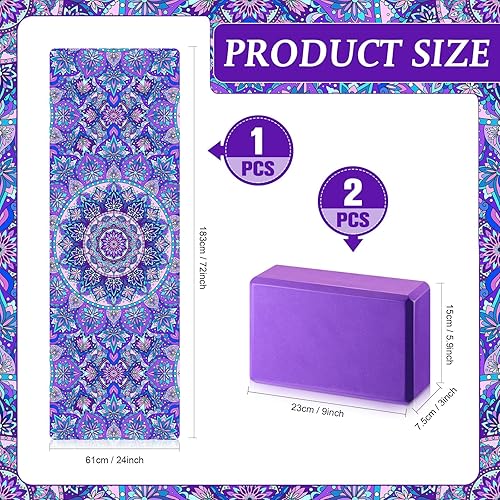Miniatura 2 de Tinideya 3 piezas de esterilla de yoga bloque de yoga con correa de transporte antideslizante esterilla de yoga de viaje para ejercicio, yoga,