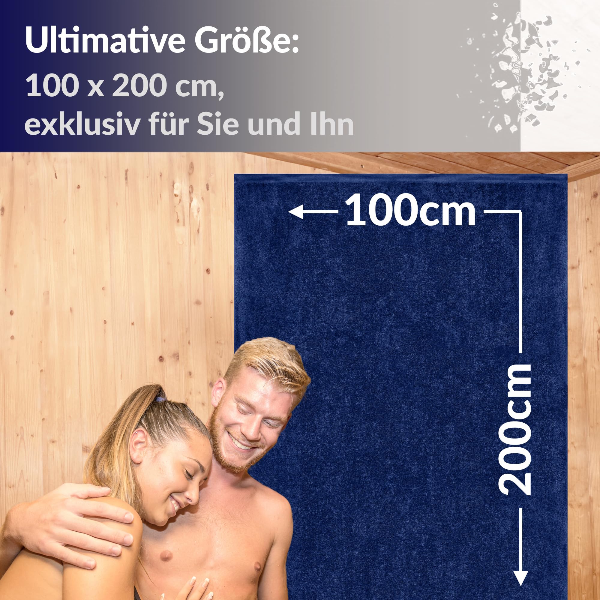 Lashuma XXL Saunahandtuch Blau, Lillby Badehandtuch groß 100x200 cm, Saunatuch 100% Baumwolle