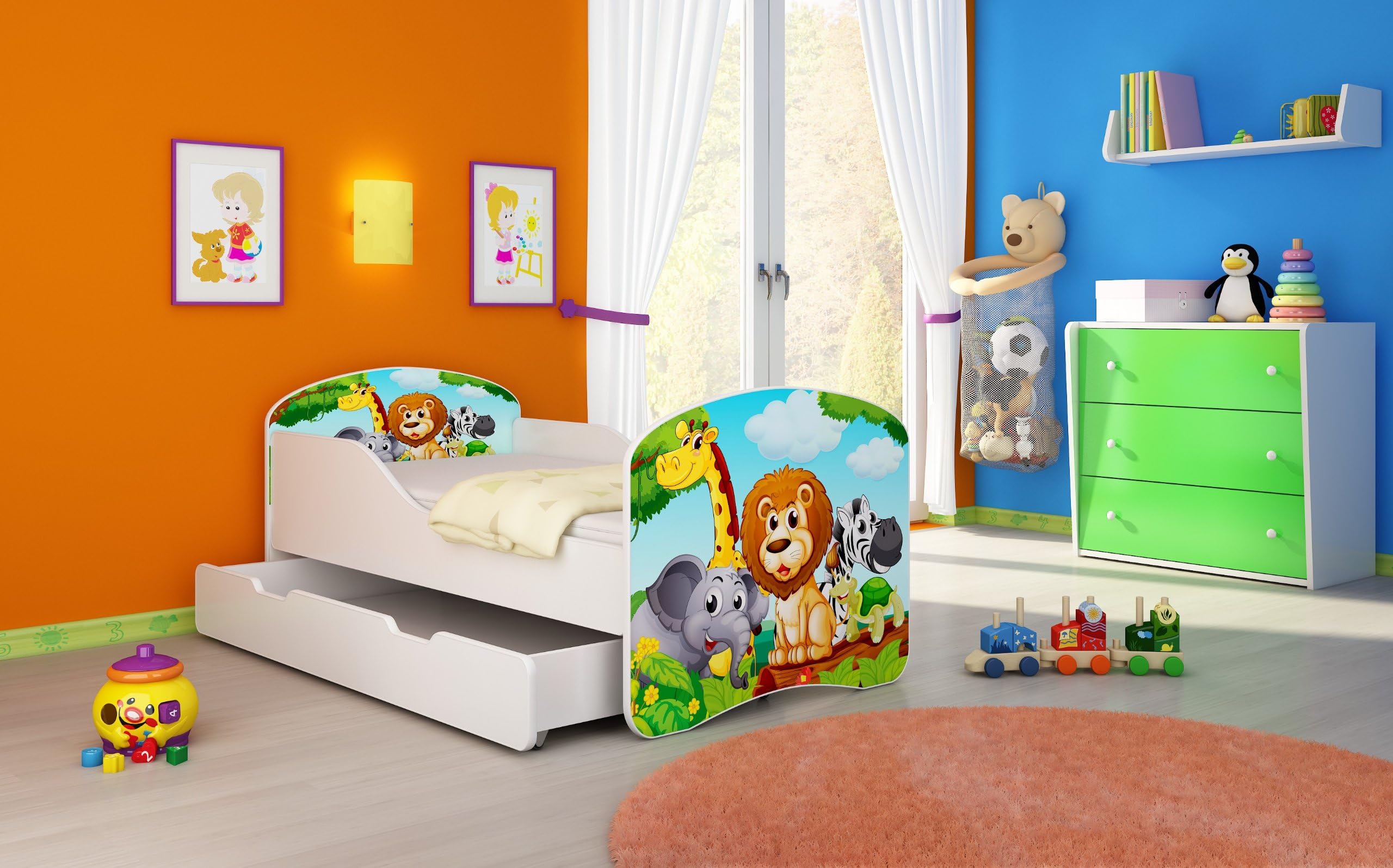Children Toddler Kids Bed + Free Mattress ACMA I White … 140x70 160x80 180x80 40 Designs (02 Animals, 160x80 cm + Drawer)