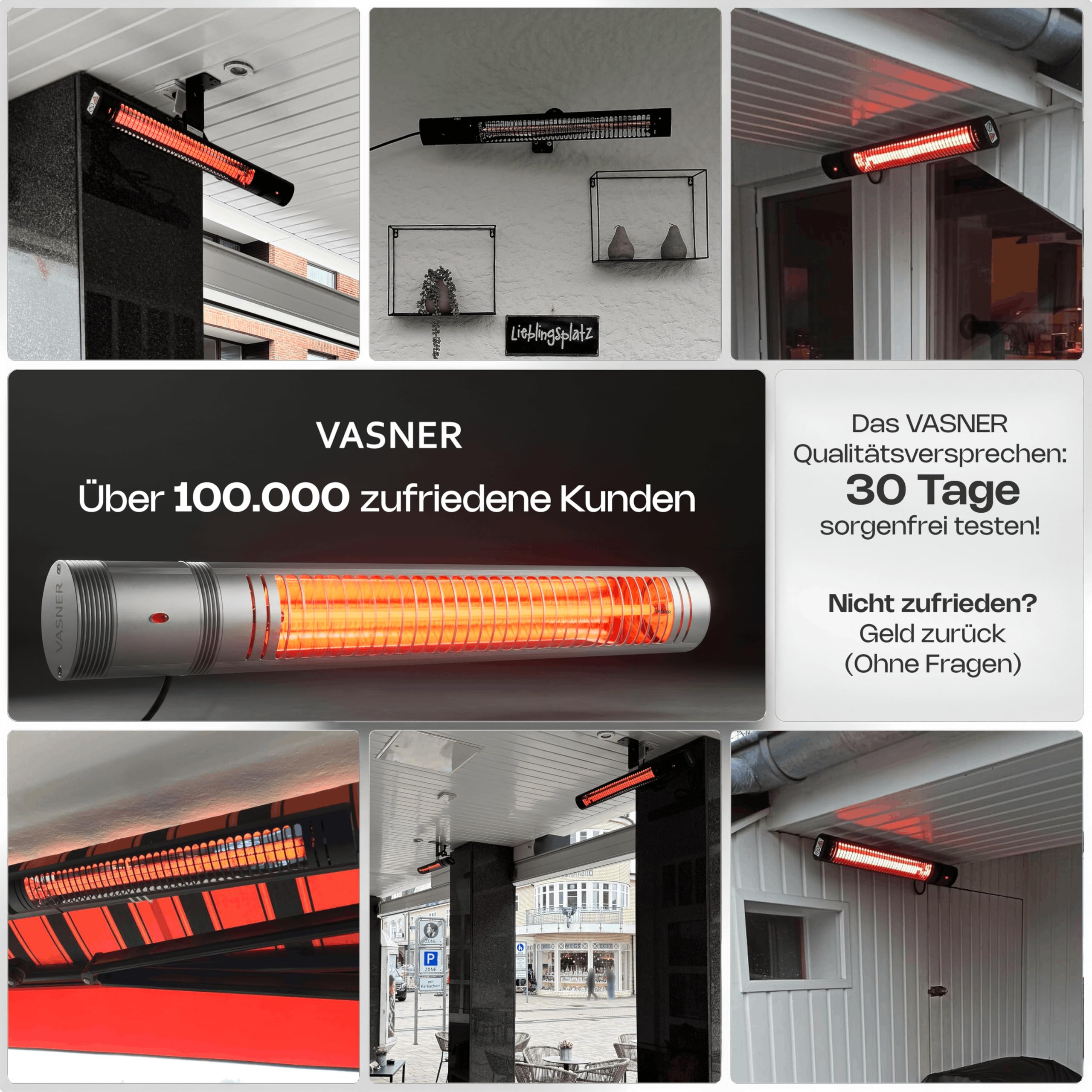 VASNER SlimLine X20 Infrarot Heizstrahler Outdoor – Terrassenstrahler 2000W elektrisch – Decken Heizstrahler Terrasse Wandmontage – Infrarotstrahler Wintergarten hängend mit Fernbedienung (Silber)