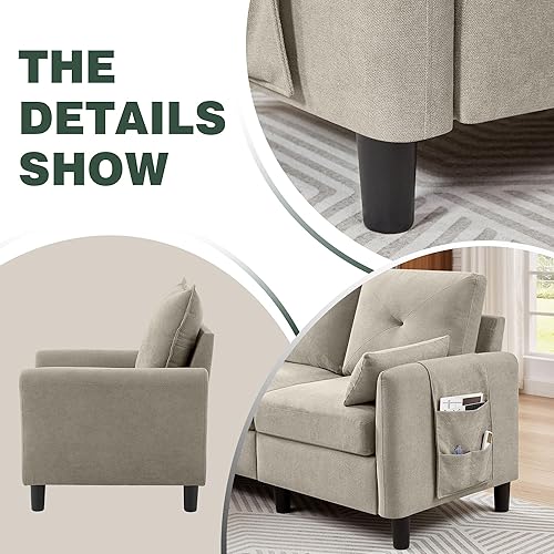 Miniatura 4 de Juego de sofá seccional de 77", sofá convertible y silla de acento, sofá pequeño en forma de L de 3 asientos con otomana de almacenamiento