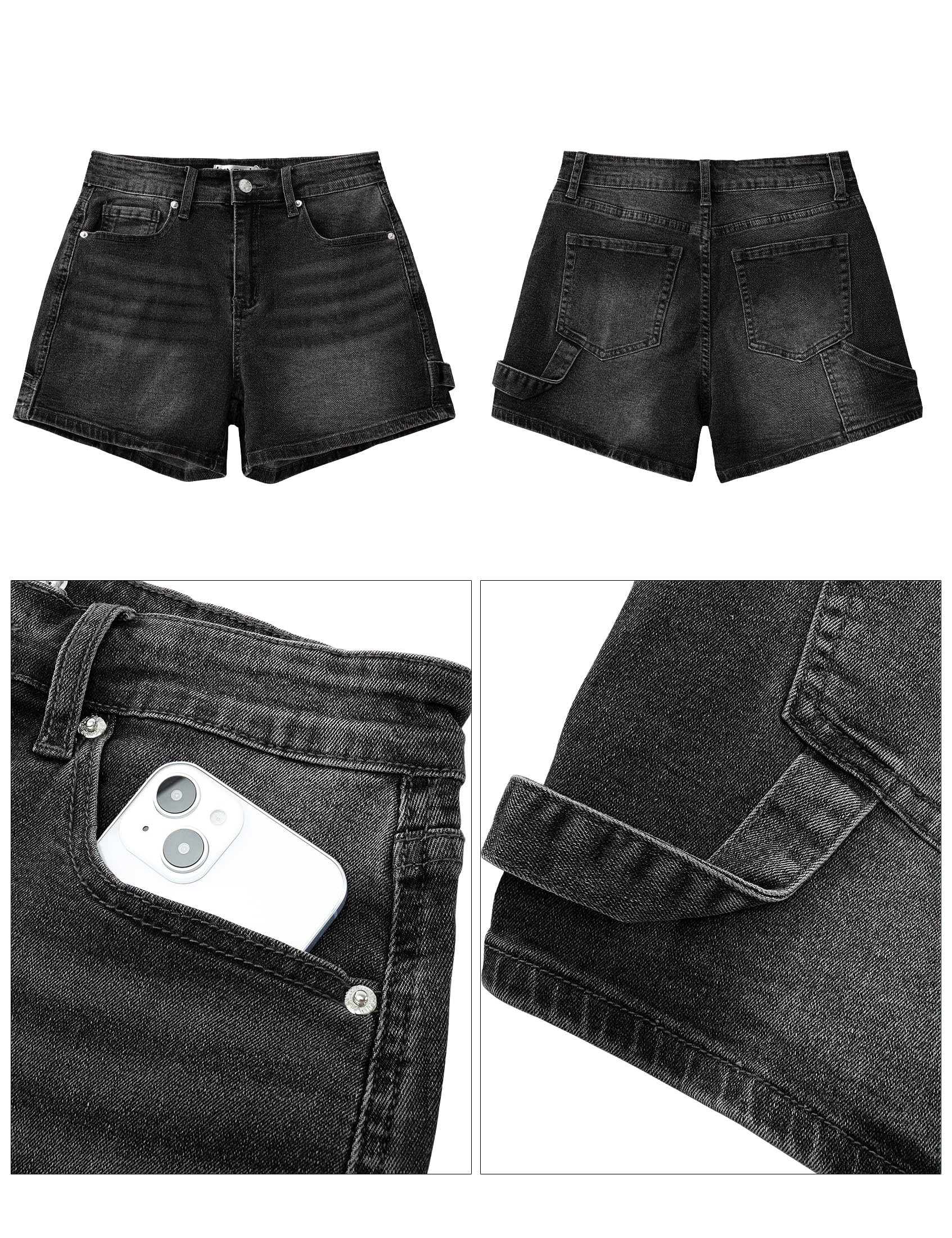 luvamia Jean Shorts for Women Trendy High Waisted Denim Shorts Carpenter Stretchy Summer Casual Mom Cut Off Jeans Shorts: X-Large Washed Black