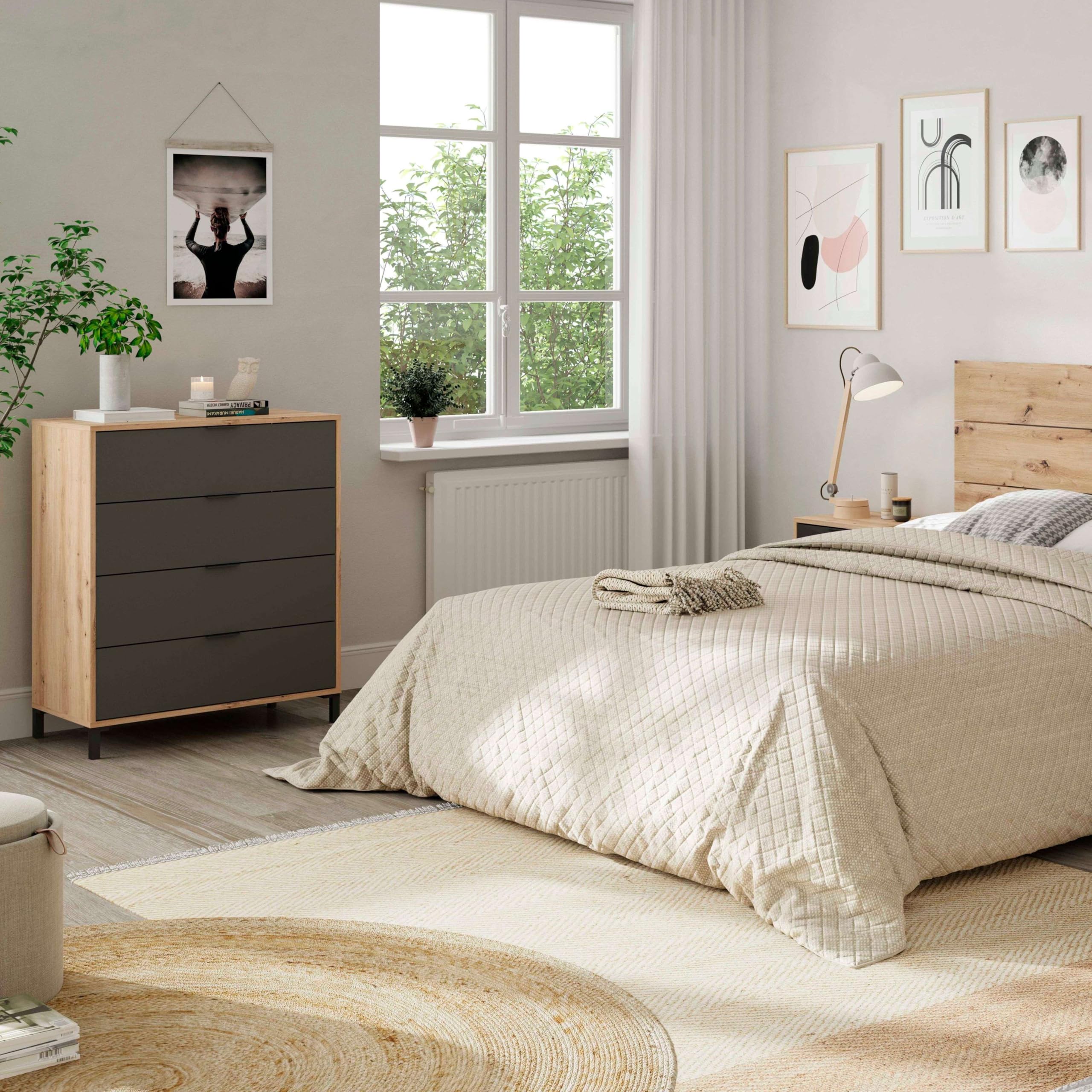 Habitdesign Comoda con 4 Cajones, para Dormitorio, Modelo Enzo, Acabado en Color Roble Nodi y Gris Antracita, Medidas: 77,5 cm (Ancho) x 94 cm (Alto) x 40 cm (Fondo)