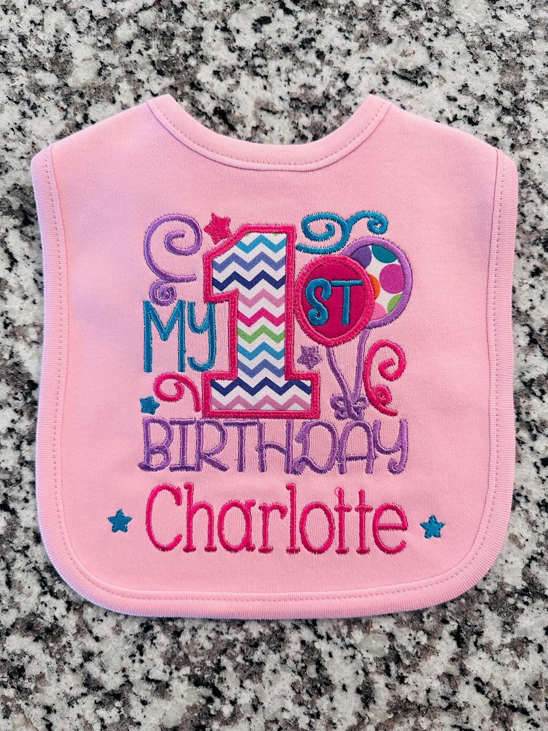 First Birthday Bib for Baby Girl Personalized with Custom Name