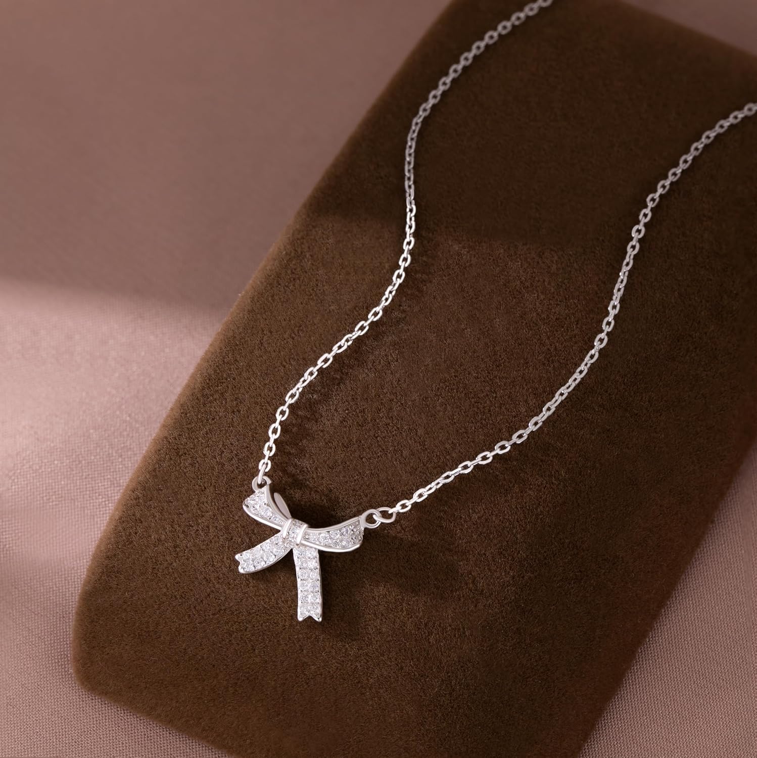SLUYNZ 925 Sterling Silver Small Bow Choker Necklace for Women Teens CZ Bow Pendant Necklace Chain Bow Ribbon Necklace Mother's Day Gifts - Image 2