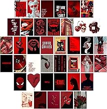 PaperO Aesthetic Red Wall Posters – Set of 40 A6 Collage Kit for Bedroom, Dorm, Office, Living Room Decoration