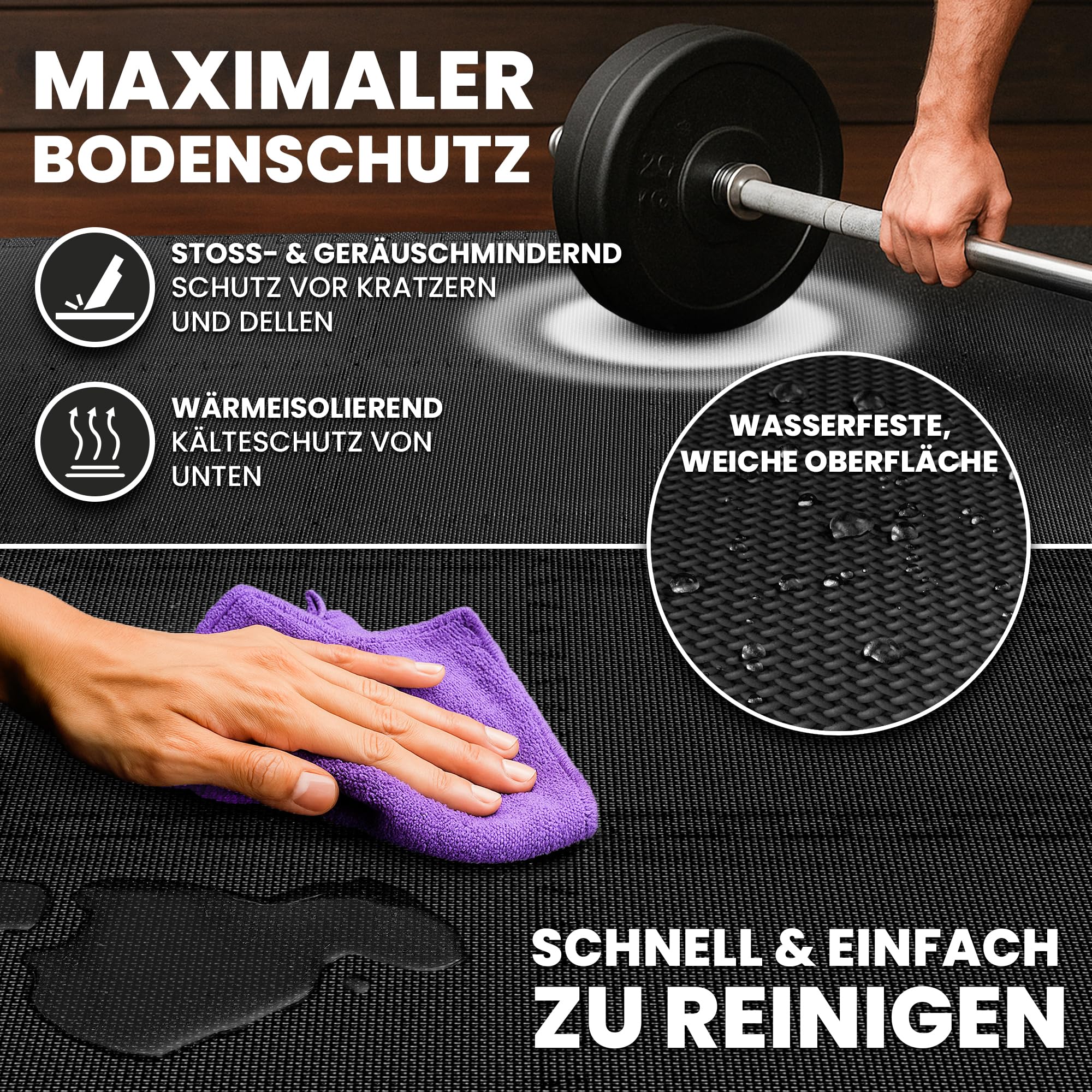 bemaxx Bodenschutzmatte Fitness - Sportmatte Fitnessmatte Gymnastikmatte Puzzlematte Yogamatte Turnmatte Trainingsmatte Spielmatte Fallschutzmatte Laufbandmatte - Gym Workout Pool Garage