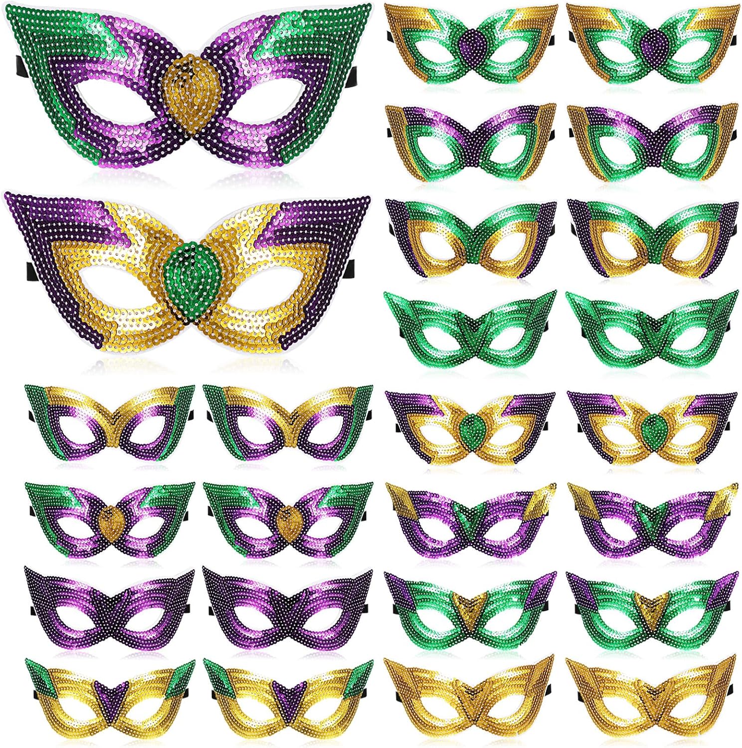 24 Pcs Mardi Gras Masquerade Mask Bulk Venetian Carnival Mask Metallic Shining Half Party Masks Retro Punk Masks for Fancy Costume Party Supplies Prom Parties Ballroom Event Masquerade Ball