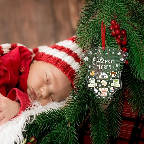 Miniatura 5 de Adorno de Navidad personalizado con estadísticas de nacimiento del bebé 2023-3.75 pulgadas, acrílico, adorno personalizado de primera Navidad para